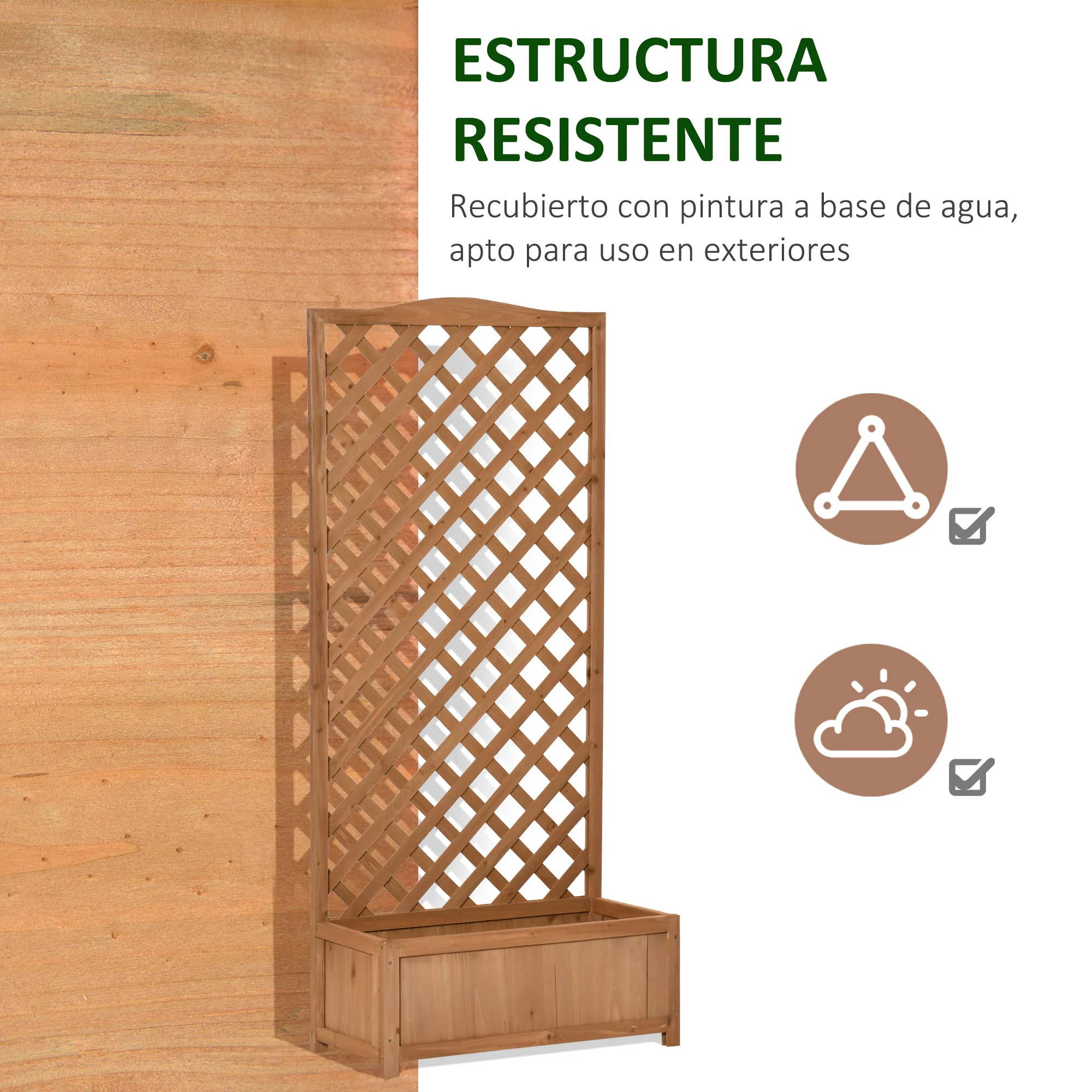 Outsunny Jardinera Con Enrejado Madera Arriate Para Trepadora 76x36x170cm Marrón - Image 6