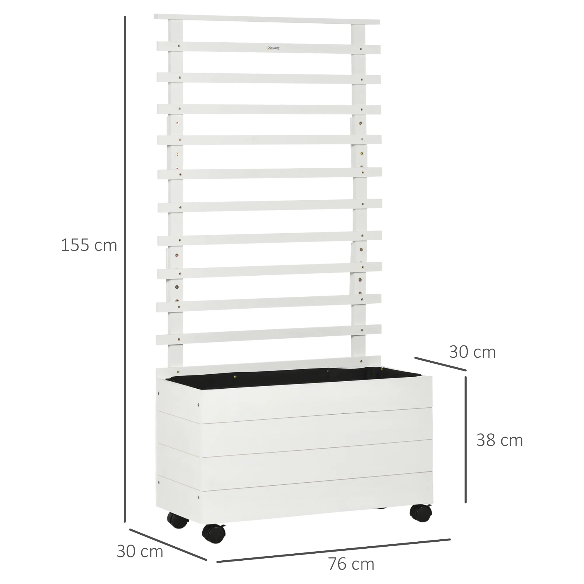 Outsunny Jardinera Con Enrejado Madera Con Ruedas Soporte Para Trepadora Blanco - Image 3