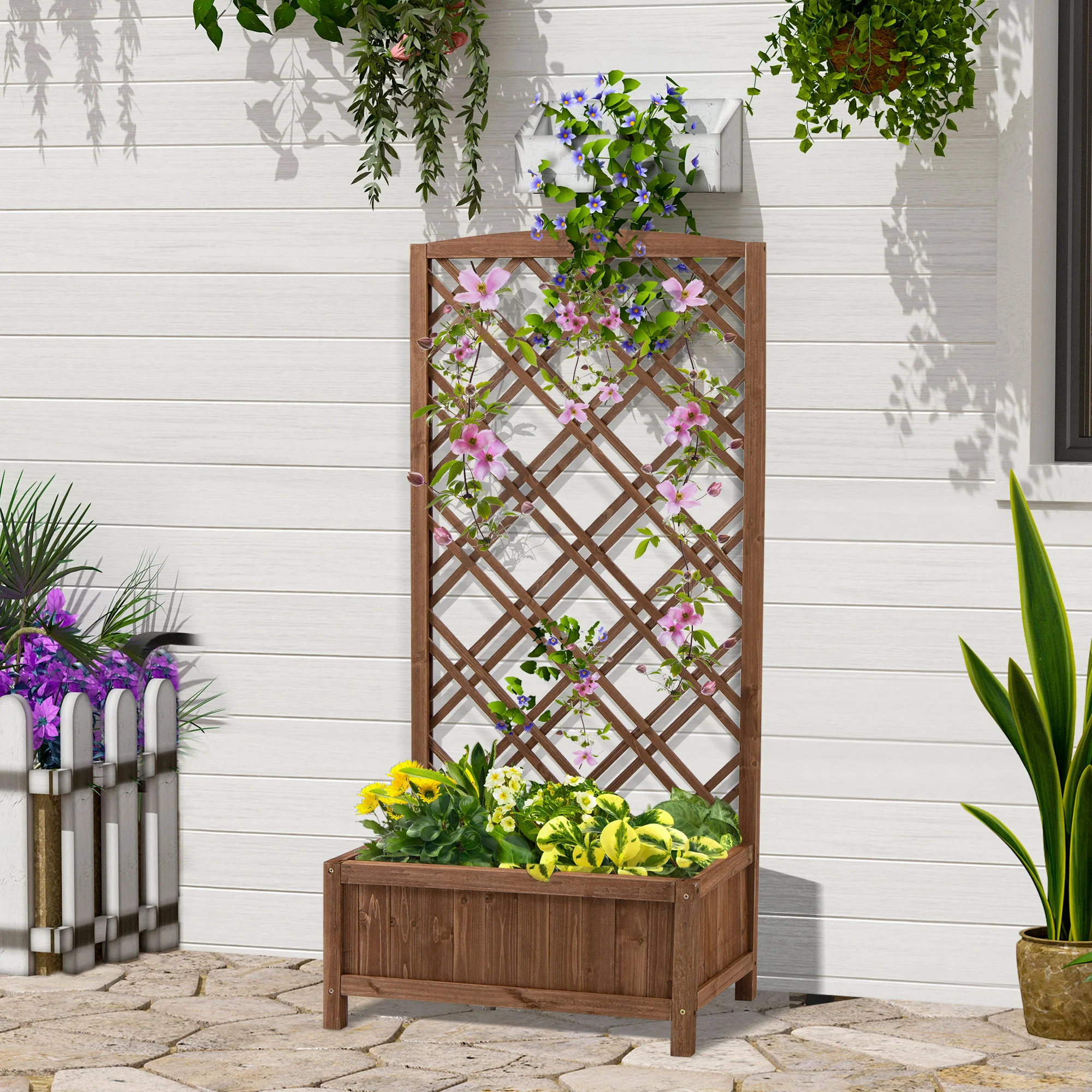 Outsunny Jardinera Con Enrejado Para Trepadora Cultivos Plantas 60x30x122,5 Cm - Image 2