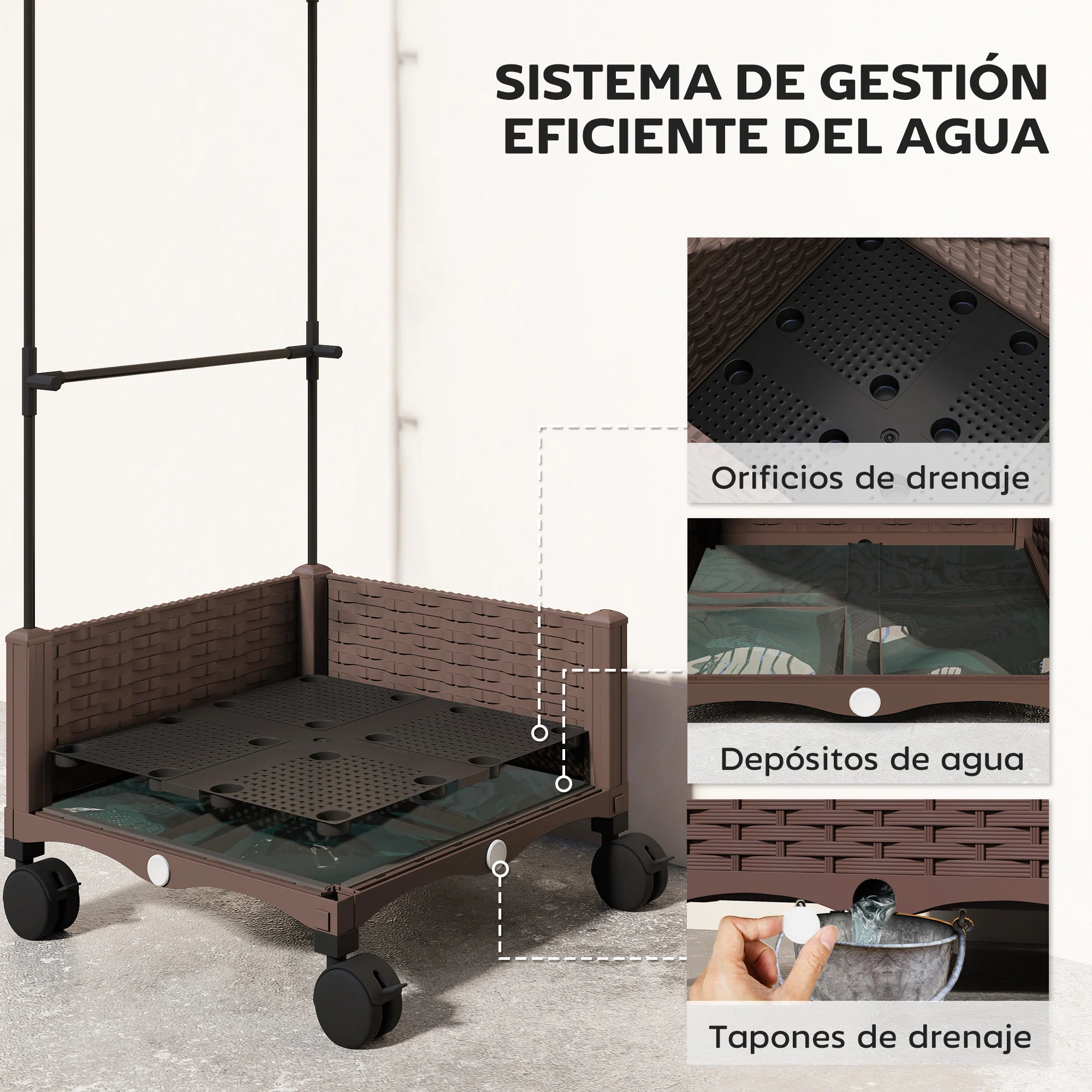 Outsunny Jardinera Con Enrejado Ruedas Para Cultivos Verduras 40x40x165 Cm - Image 6