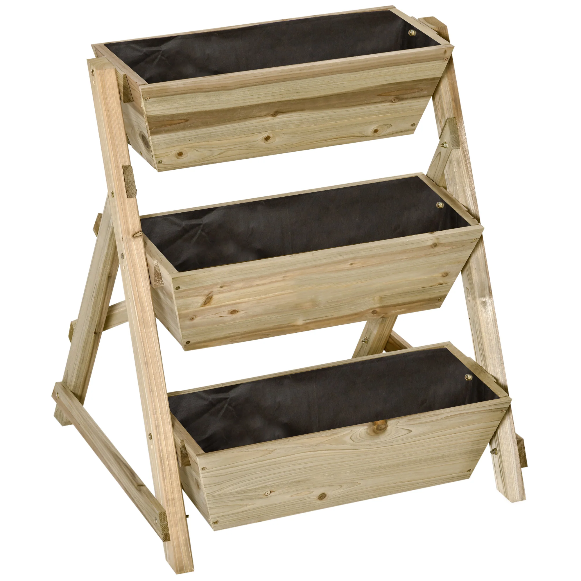 Outsunny Jardinera De Escalera 3 Pisos De Madera Con Tela No Tejida 71x61x77 Cm