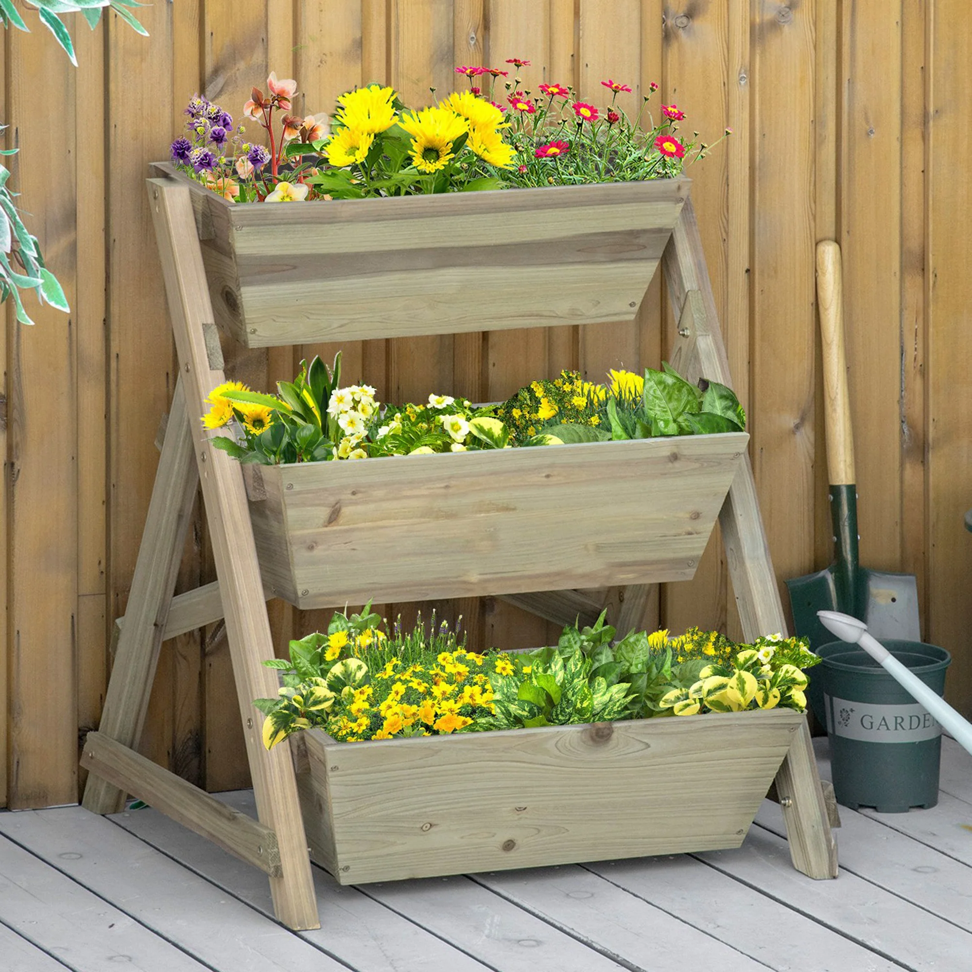 Outsunny Jardinera De Escalera 3 Pisos De Madera Con Tela No Tejida 71x61x77 Cm - Image 2