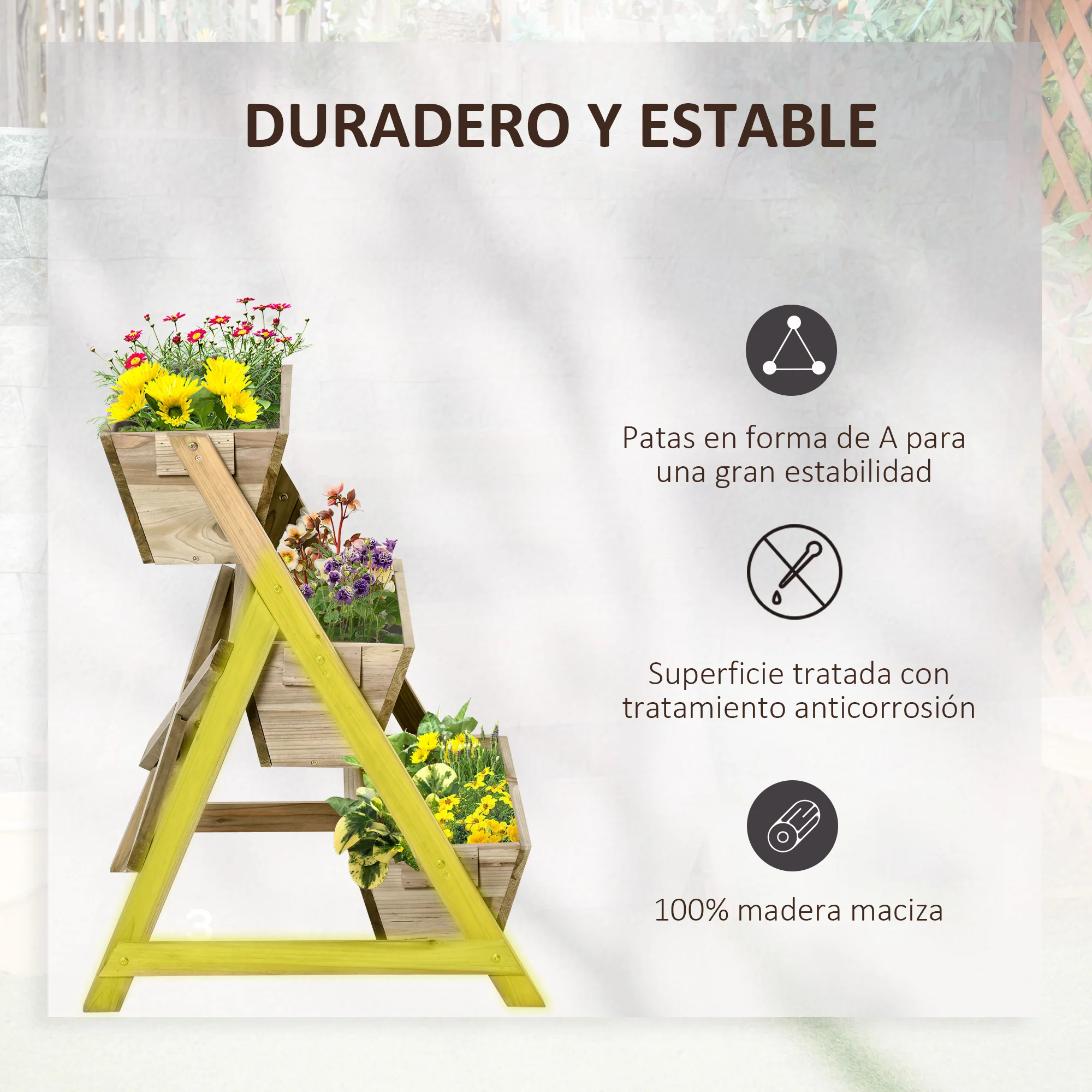Outsunny Jardinera De Escalera 3 Pisos De Madera Con Tela No Tejida 71x61x77 Cm - Image 6