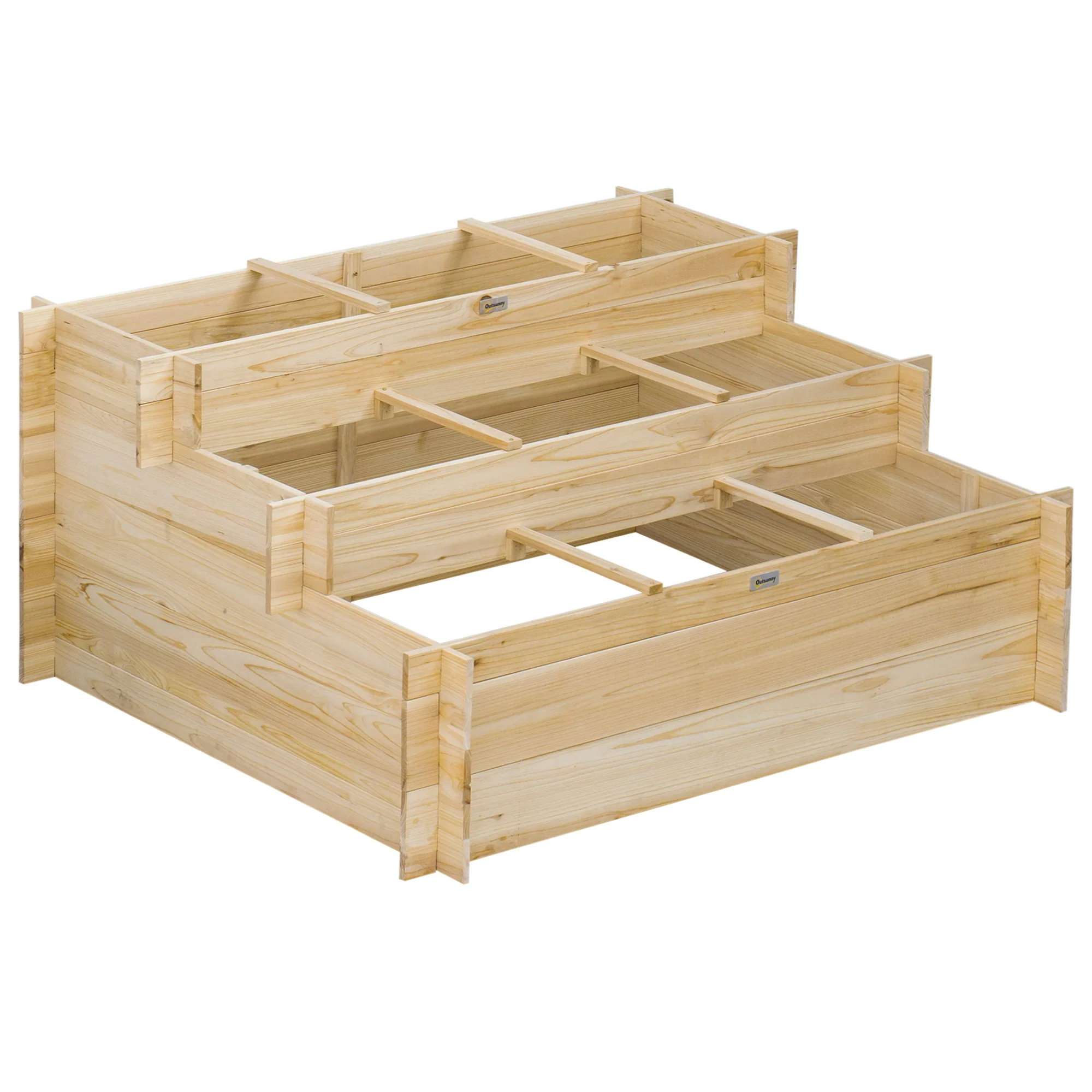 Outsunny Jardinera De Madera 3 Niveles Con Tela Geotextil Para Cultivos Plantas