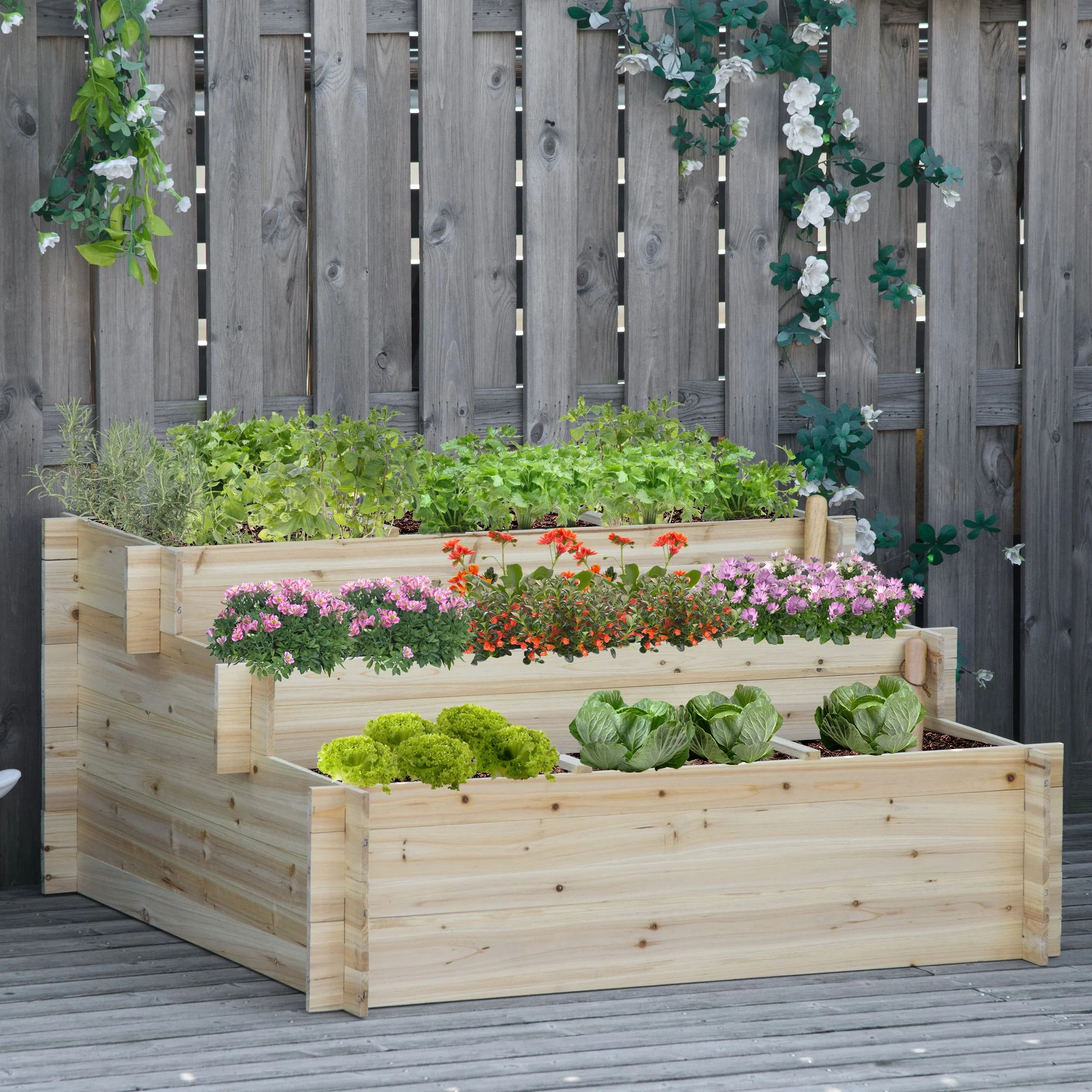 Outsunny Jardinera De Madera 3 Niveles Con Tela Geotextil Para Cultivos Plantas - Image 2