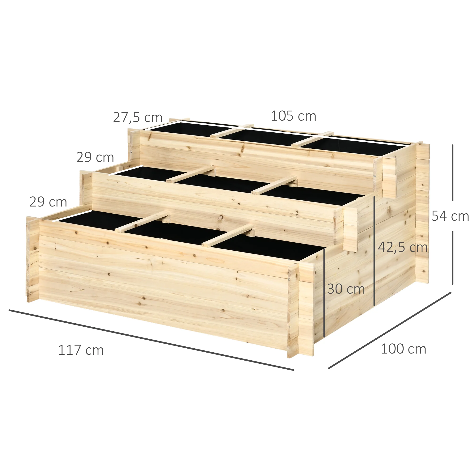 Outsunny Jardinera De Madera 3 Niveles Con Tela Geotextil Para Cultivos Plantas - Image 3