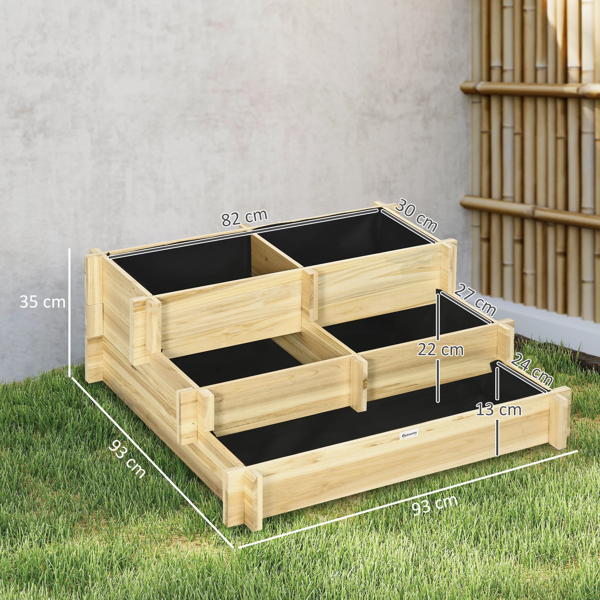 Outsunny Jardinera De Madera Con Diseño De Escalera 93x93x35 Cm Natural - Image 3