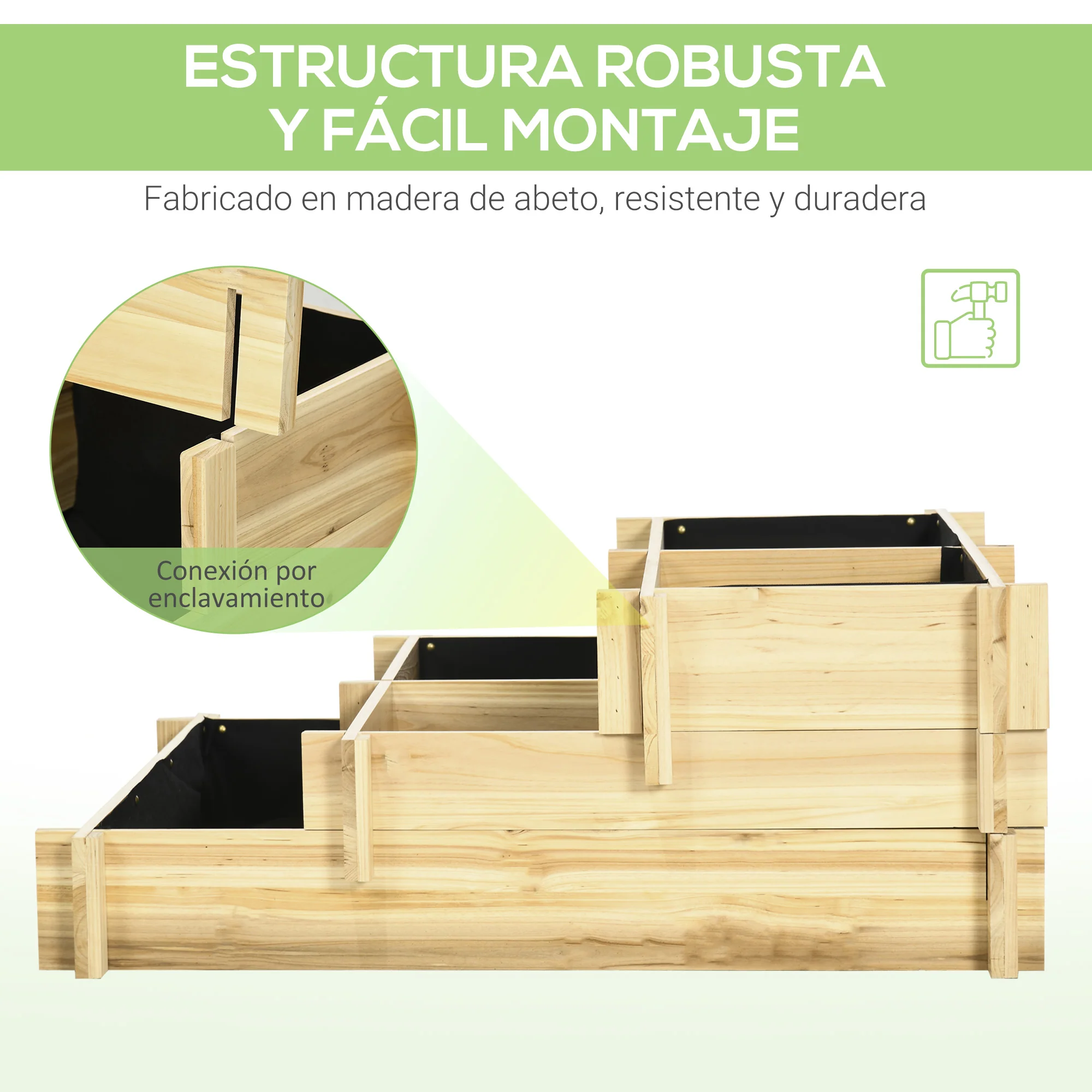 Outsunny Jardinera De Madera Con Diseño De Escalera 93x93x35 Cm Natural - Image 6