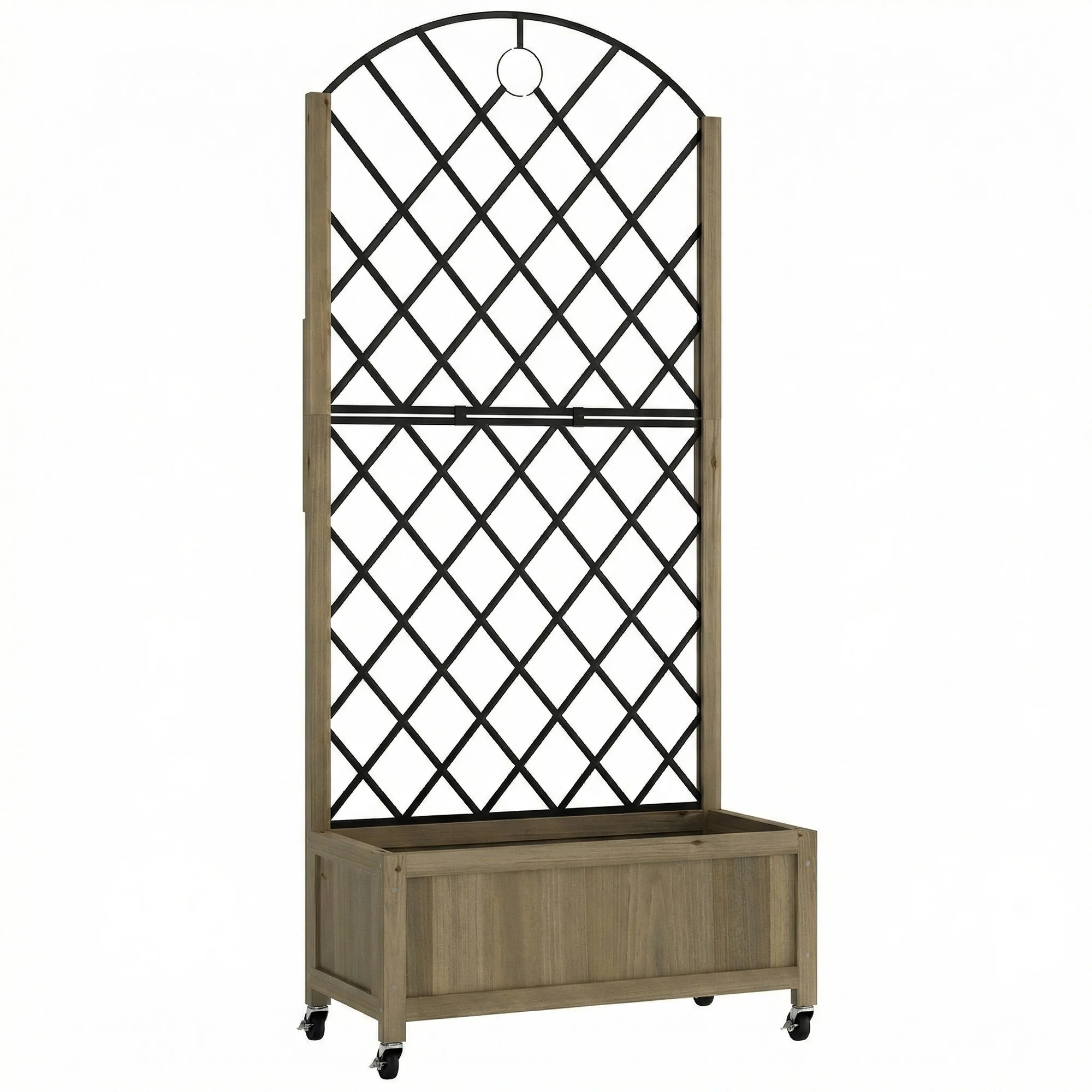 Outsunny Jardinera De Madera Con Enrejado Metálico Y Ruedas Carbonizado