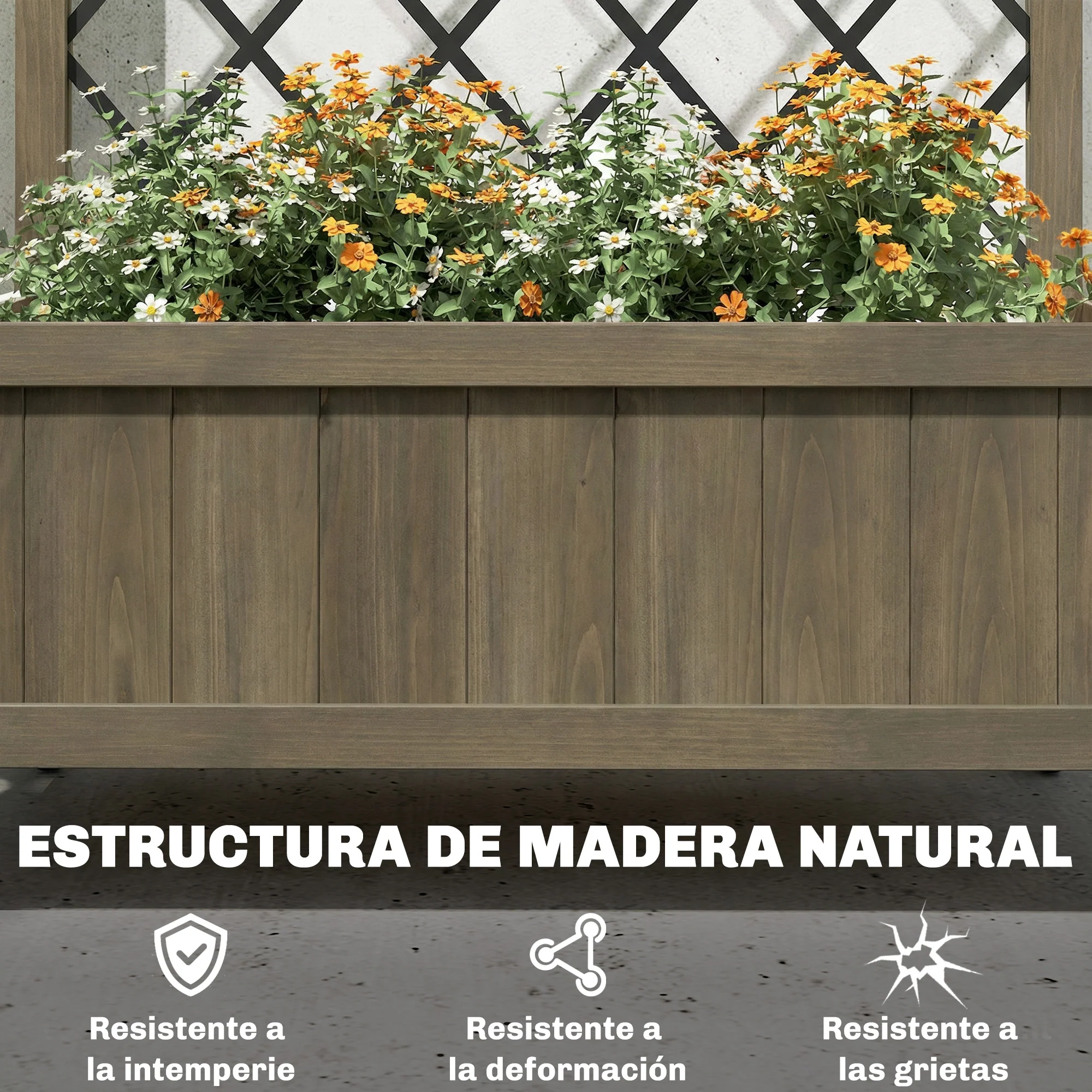 Outsunny Jardinera De Madera Con Enrejado Metálico Y Ruedas Carbonizado - Image 6