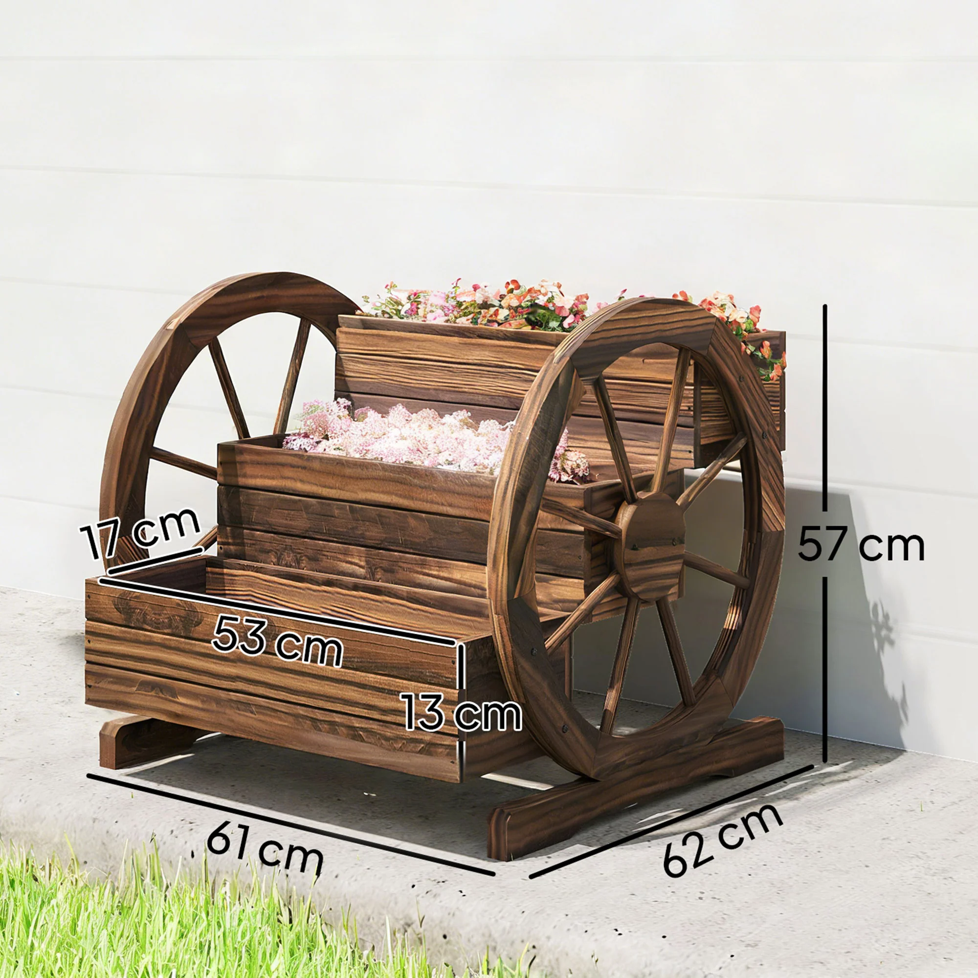 Outsunny Jardinera De Madera Macetero De 3 Niveles 61x62x57 Cm Carbonizado - Image 3