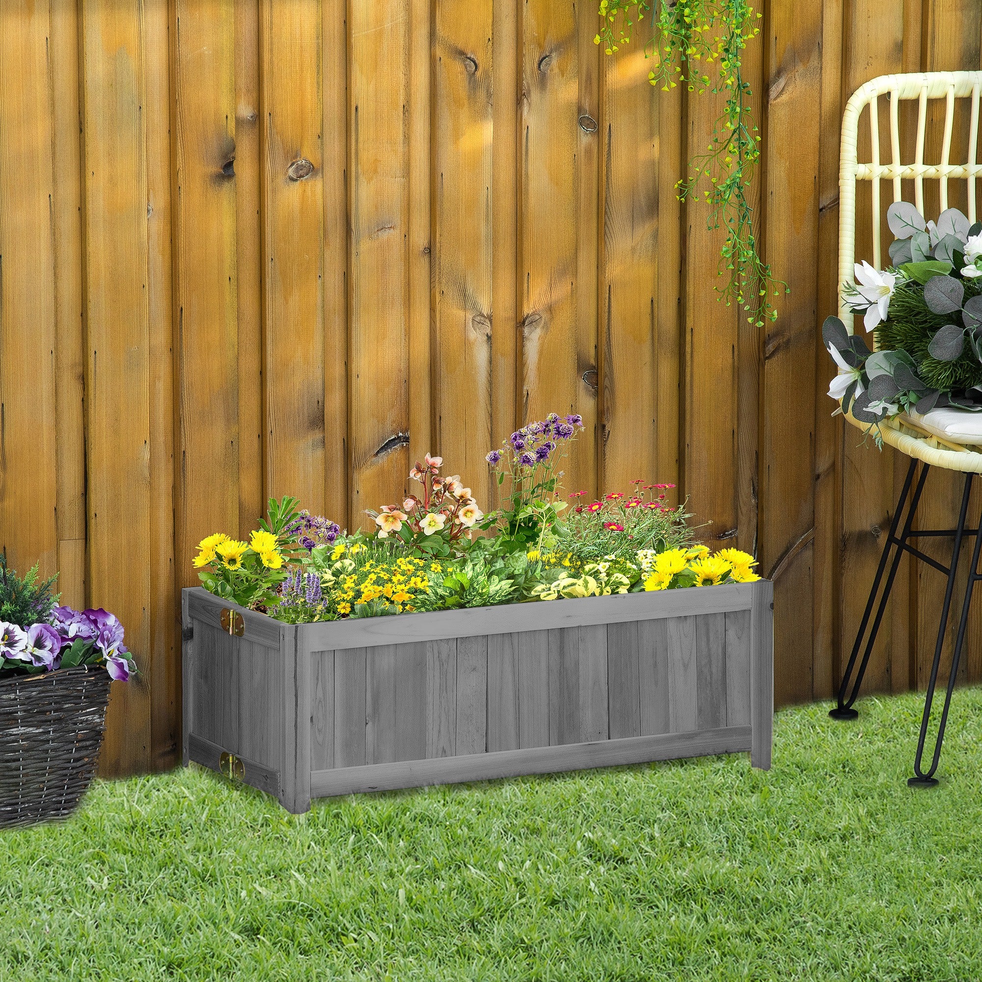 Outsunny Jardinera De Madera Plegable Con 4 Patas 70x30x25 Cm Gris - Image 2