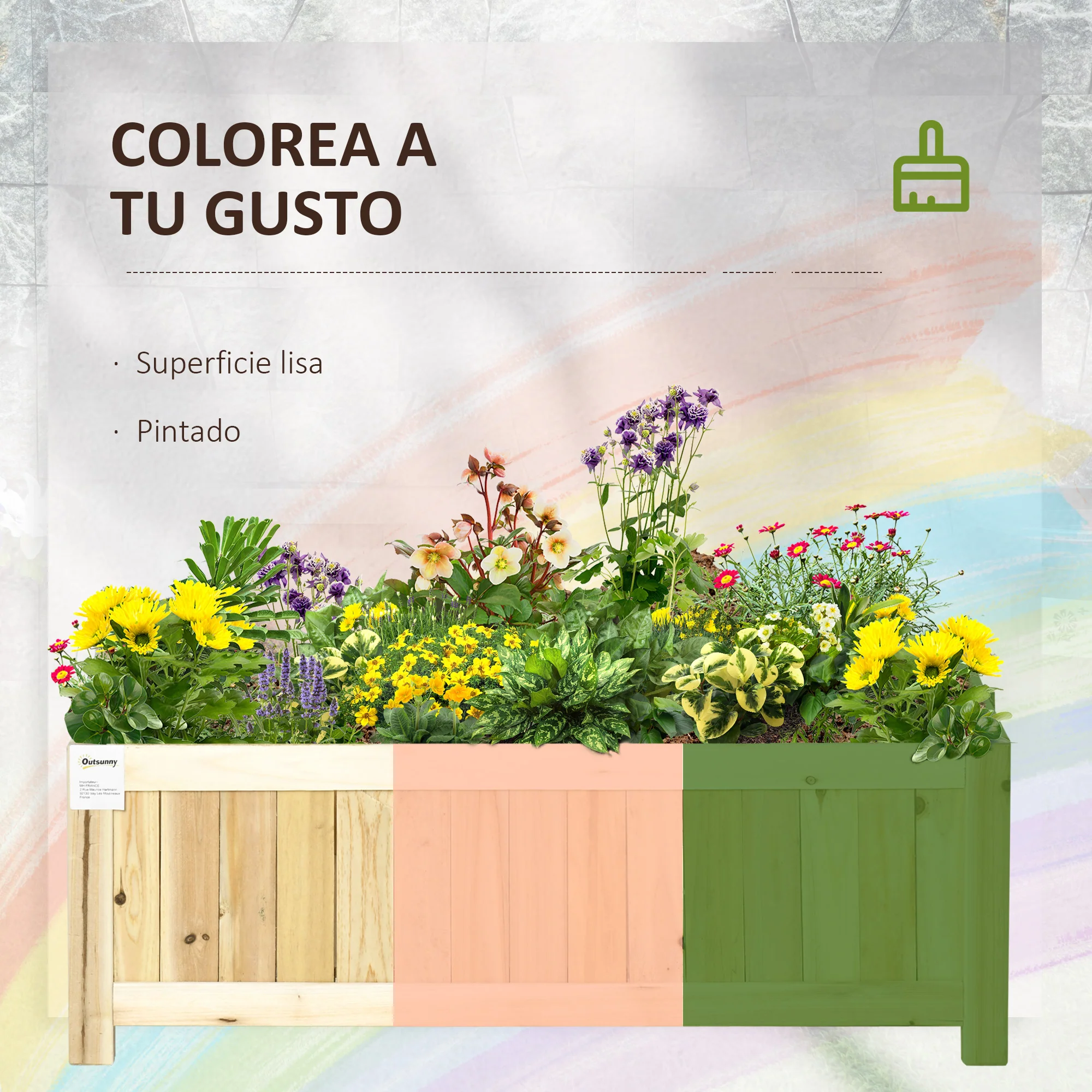 Outsunny Jardinera De Madera Plegable Con 4 Patas 70x30x25 Cm Natural - Image 6