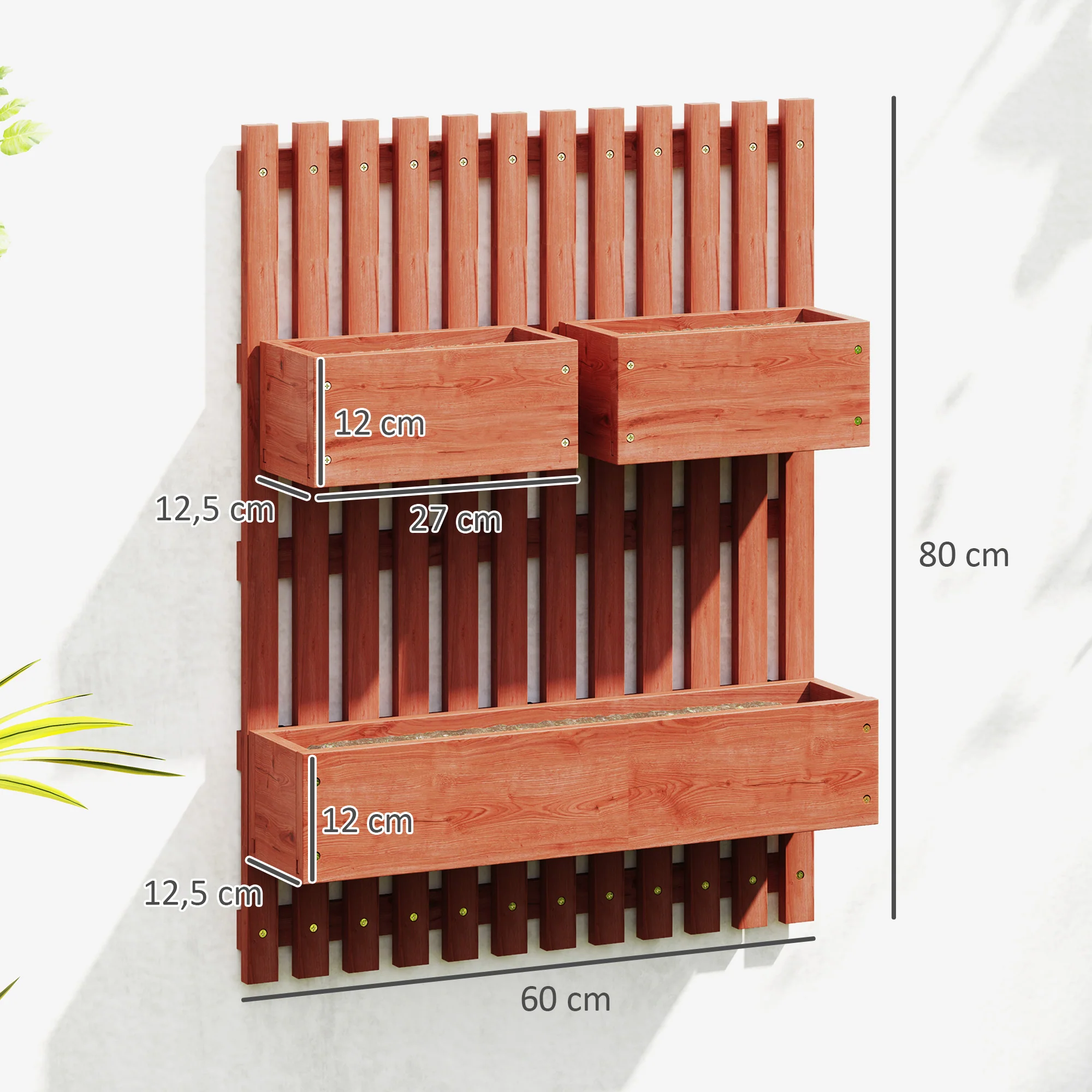Outsunny Jardinera De Pared Con Enrejado De Madera 3 Macetas Móviles 60x16x80 Cm - Image 3