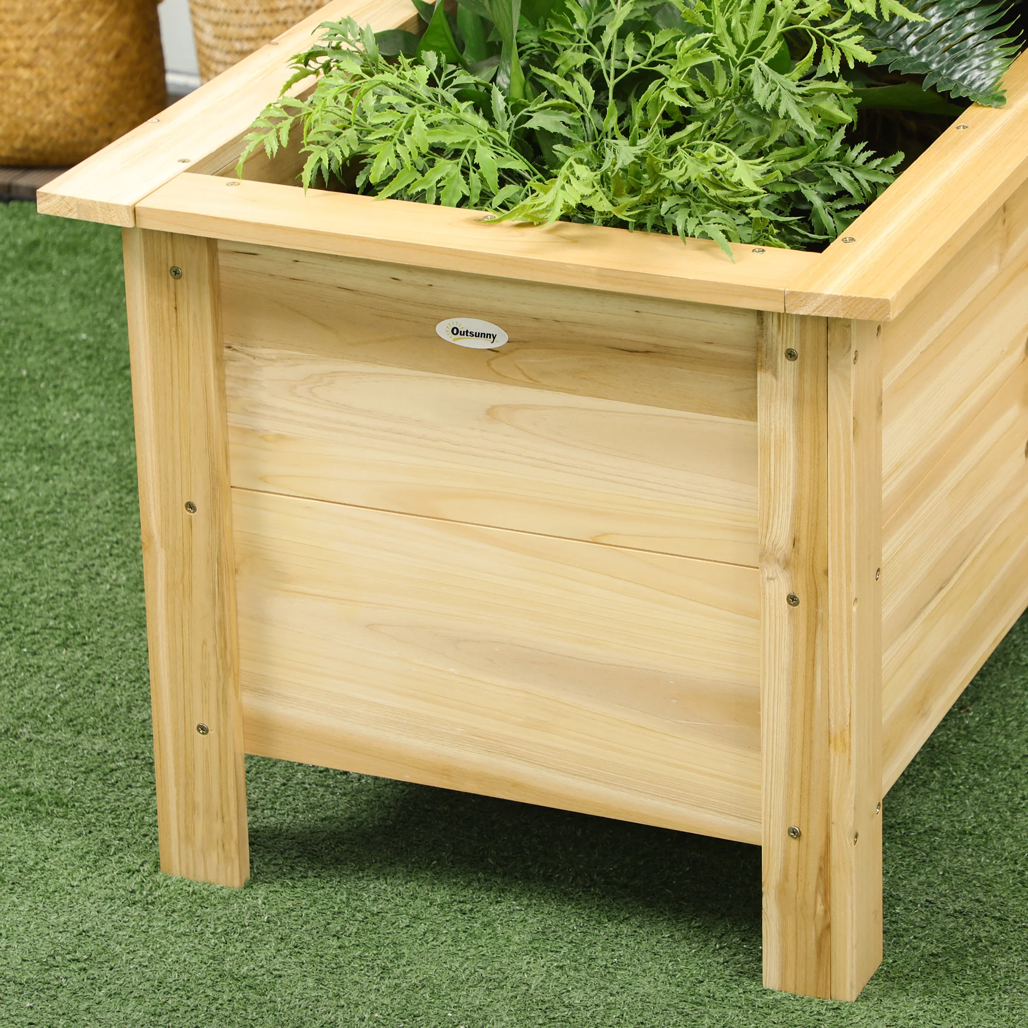 Outsunny Jardinera Elevada De Madera En Forma De L 120x120x50 Cm Natural - Image 5
