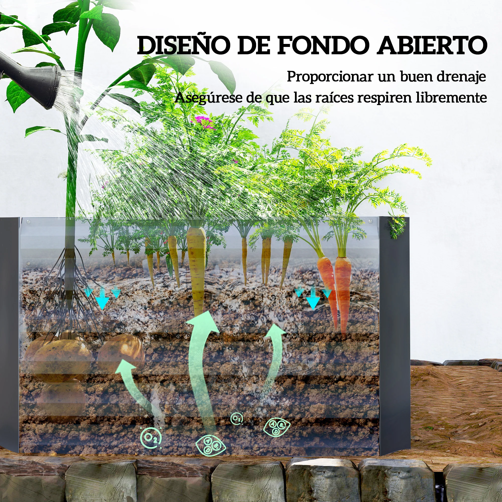 Outsunny Jardinera Exterior Grande De Acero Galvanizado Con Base Abierta Gris - Image 6