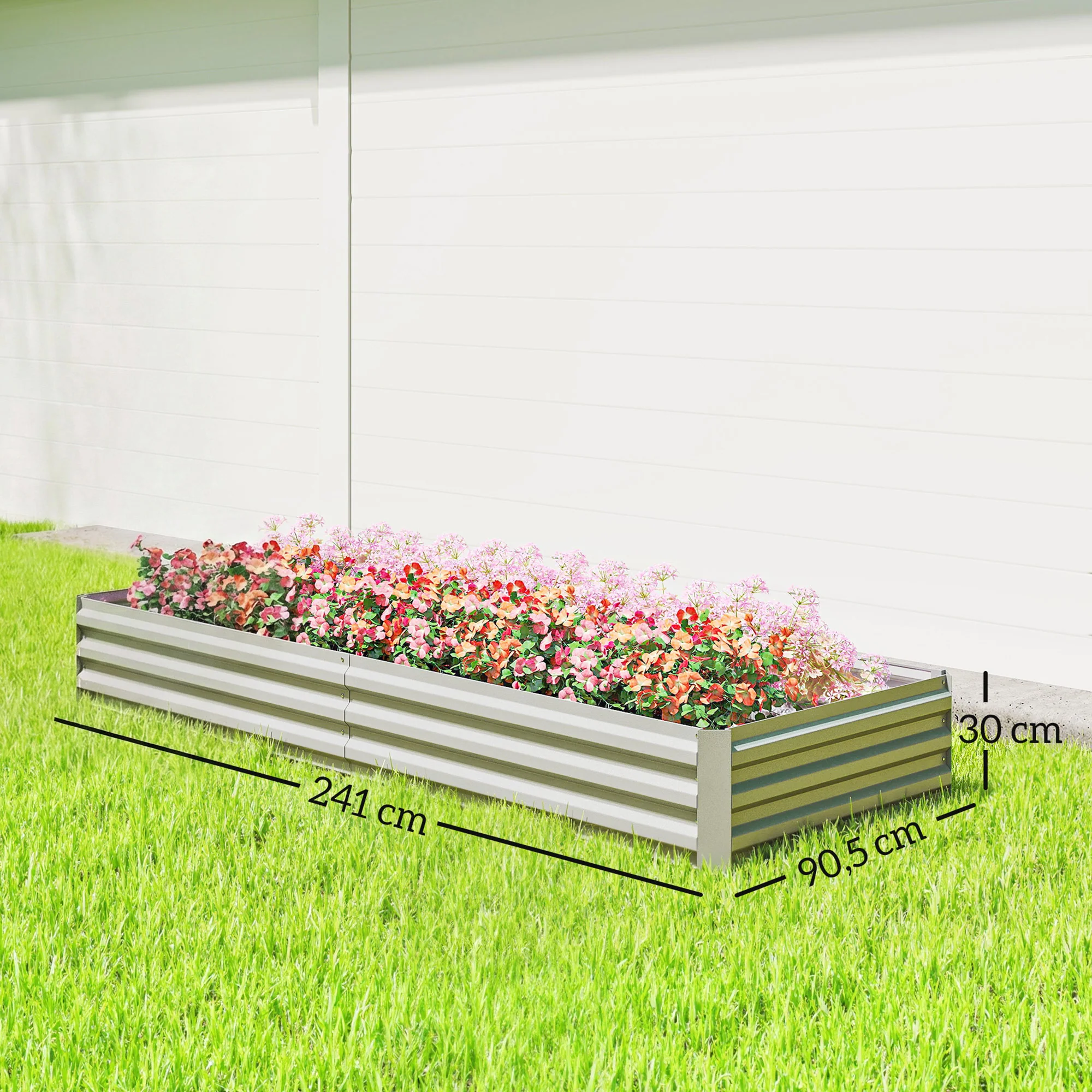 Outsunny Jardinera Exterior Grande De Acero Galvanizado Con Base Abierta Plata - Image 3