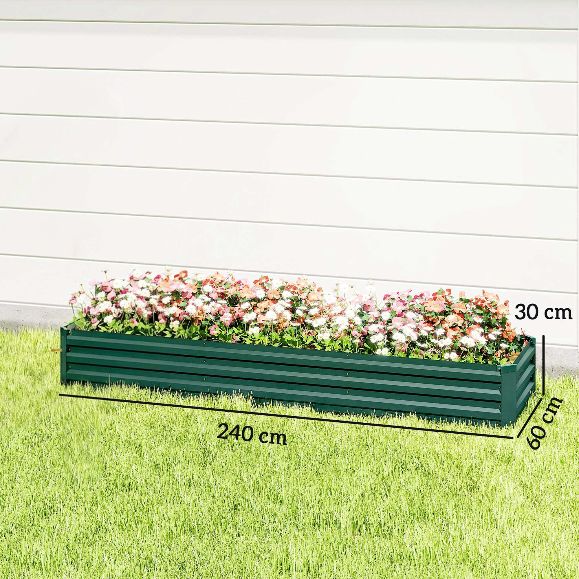 Outsunny Jardinera Exterior Grande Rectangular De Acero Galvanizado 240x60x30 Cm - Image 3