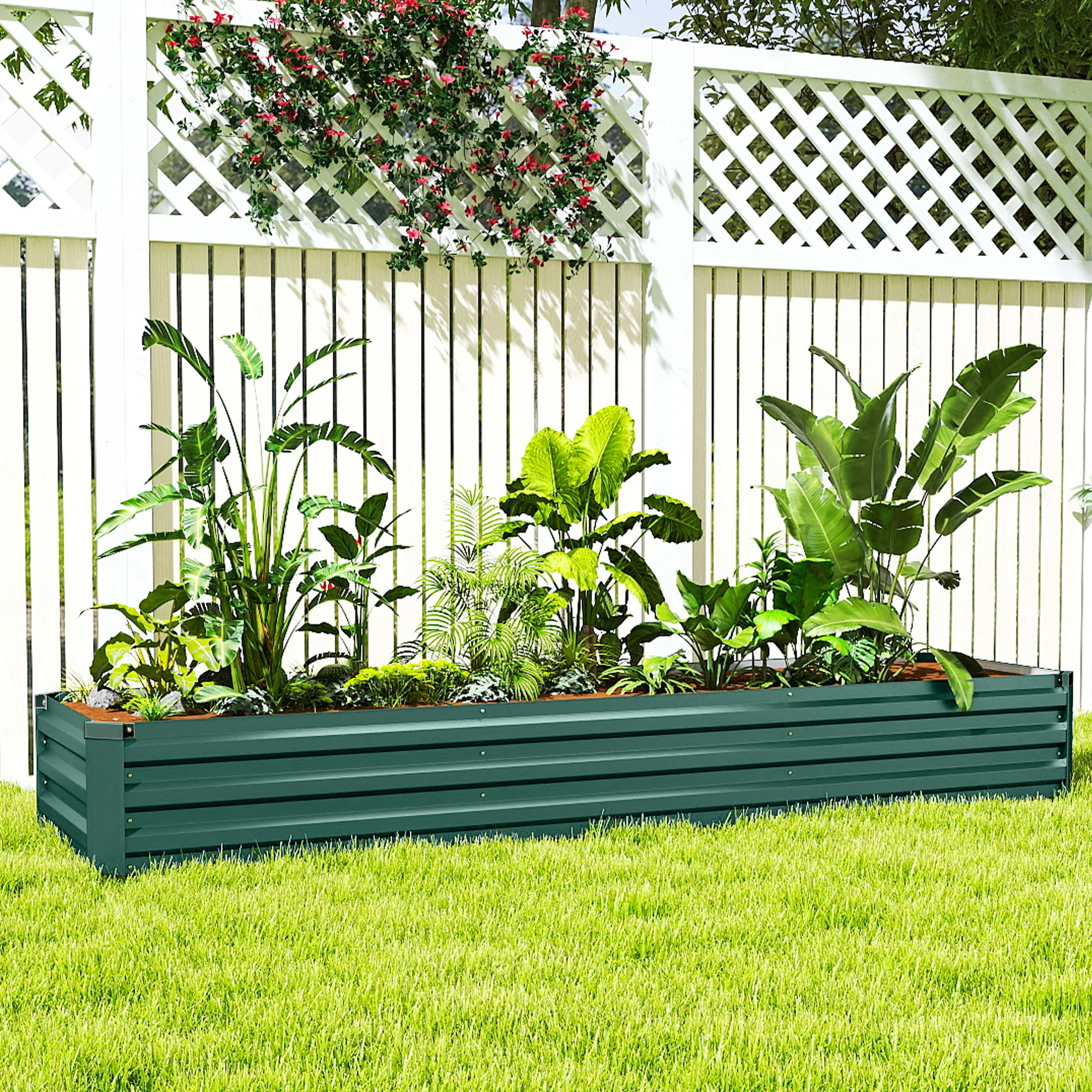 Outsunny Jardinera Exterior Grande Rectangular De Acero Galvanizado 240x60x30 Cm - Image 4