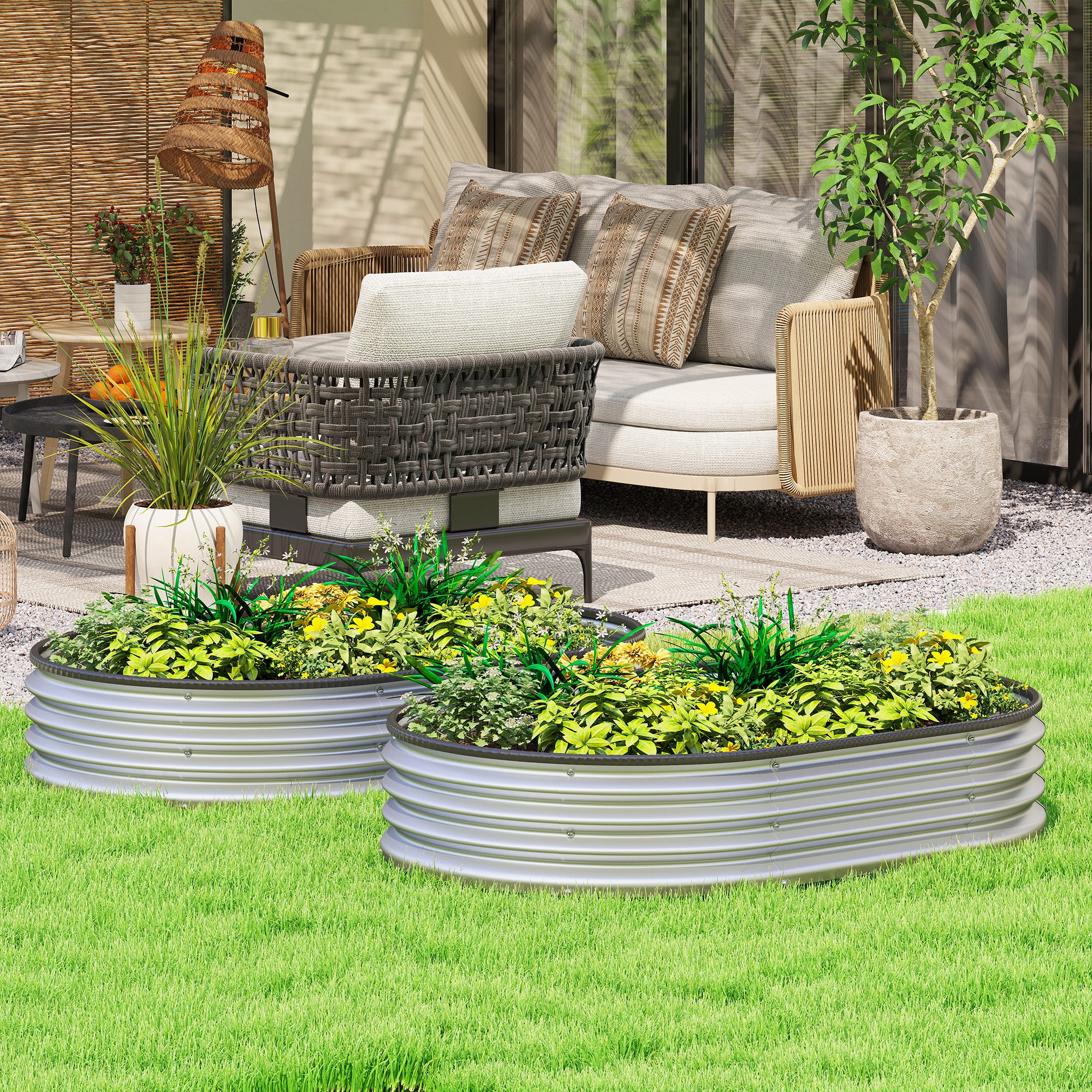 Outsunny Juego De 2 Jardineras Exterior Grandes De Acero 135x90x30 Cm Plateado - Image 2