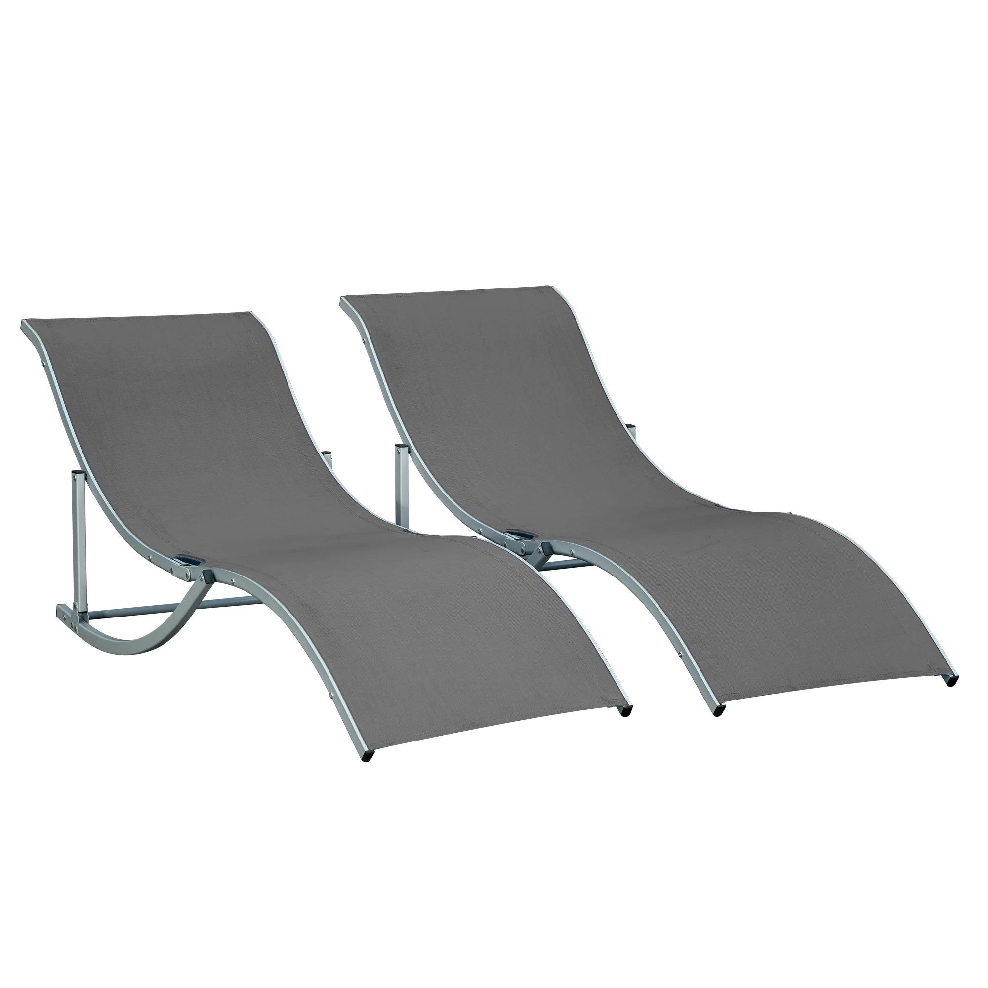 Outsunny Juego De 2 Tumbonas Plegables Con Marco De Aluminio 165x61x63 Cm Gris