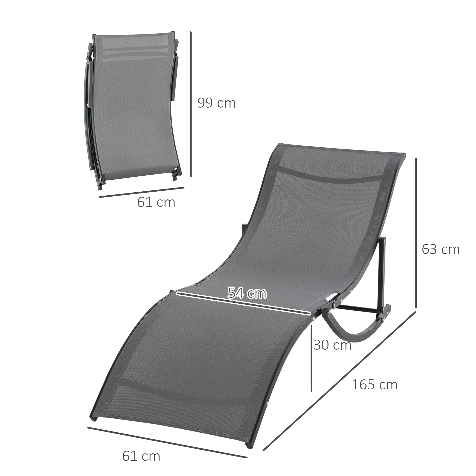 Outsunny Juego De 2 Tumbonas Plegables Con Marco De Aluminio 165x61x63 Cm Gris - Image 3