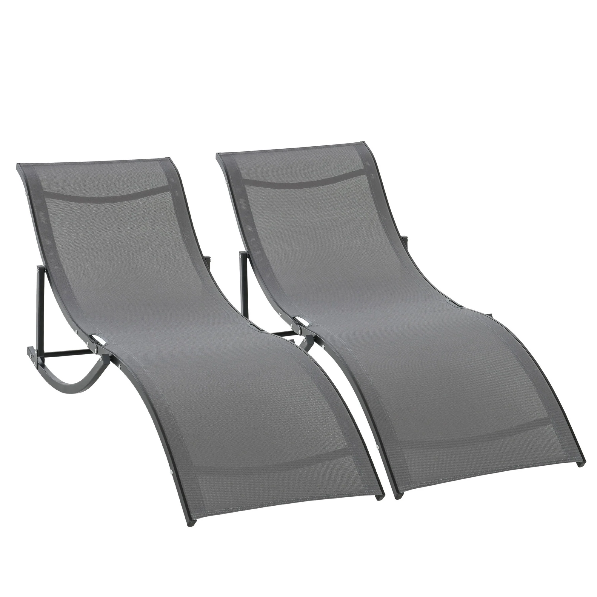 Outsunny Juego De 2 Tumbonas Plegables Con Marco De Aluminio 165x61x63 Cm Gris - Image 4