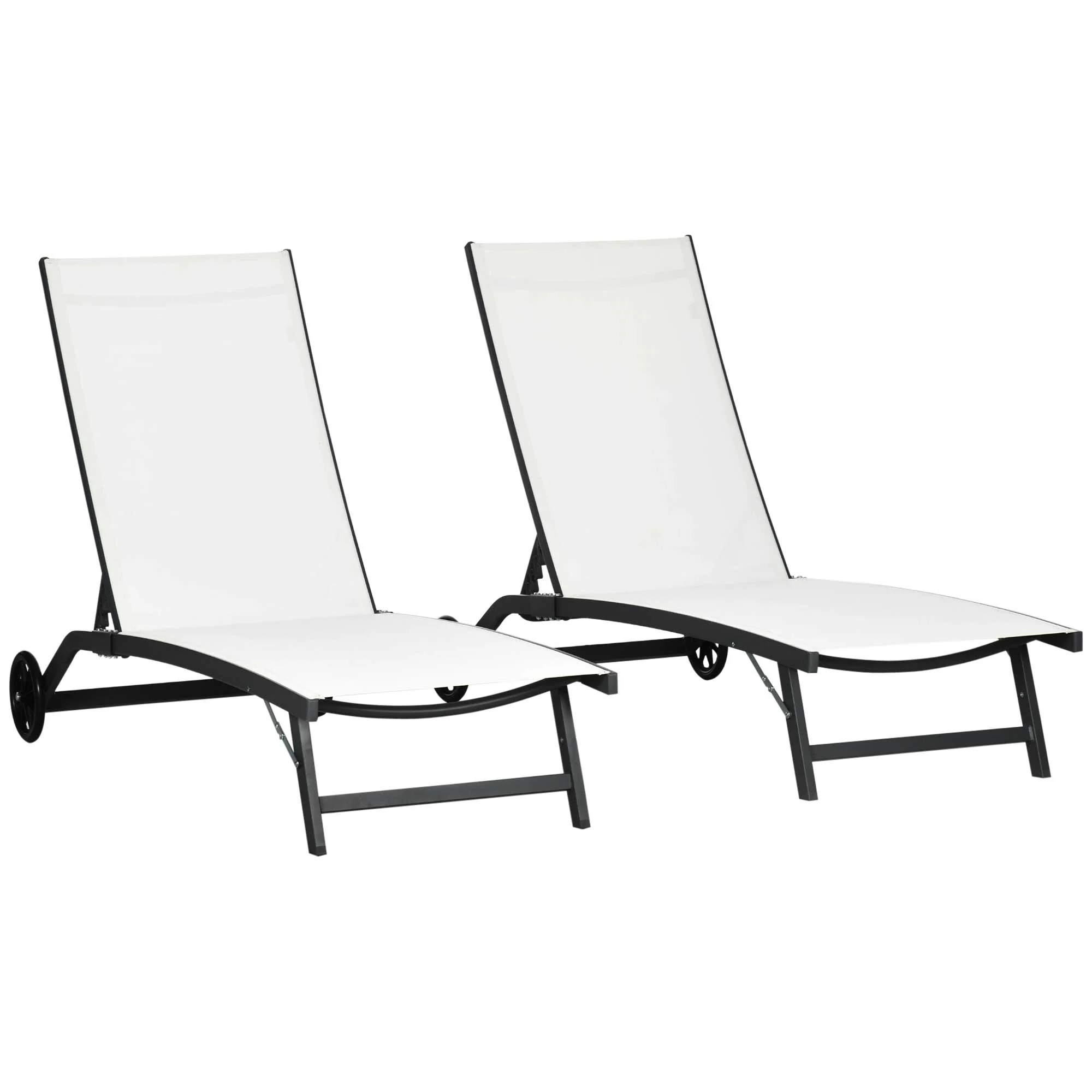 Outsunny Juego De 2 Tumbonas Reclinables De Jardín 165x66x102 Cm Blanco Mate