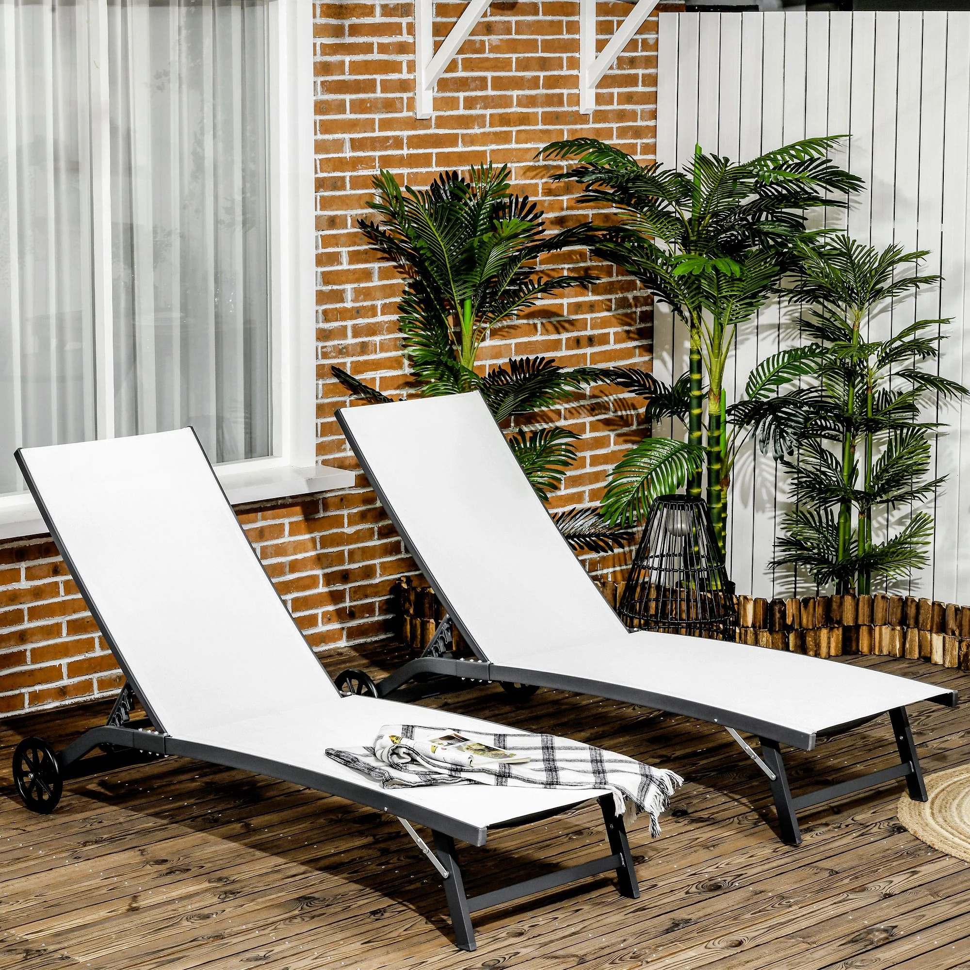 Outsunny Juego De 2 Tumbonas Reclinables De Jardín 165x66x102 Cm Blanco Mate - Image 2