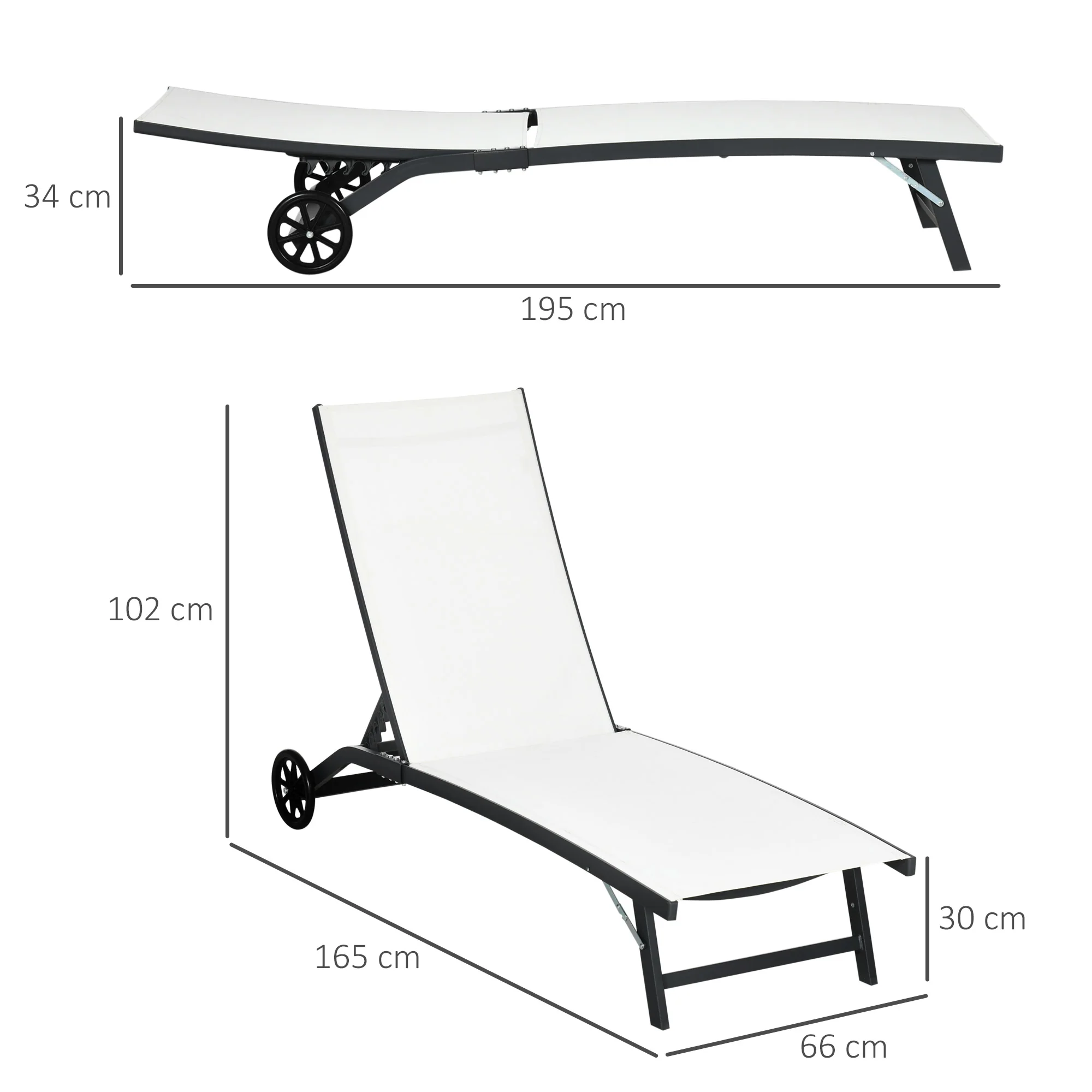 Outsunny Juego De 2 Tumbonas Reclinables De Jardín 165x66x102 Cm Blanco Mate - Image 3