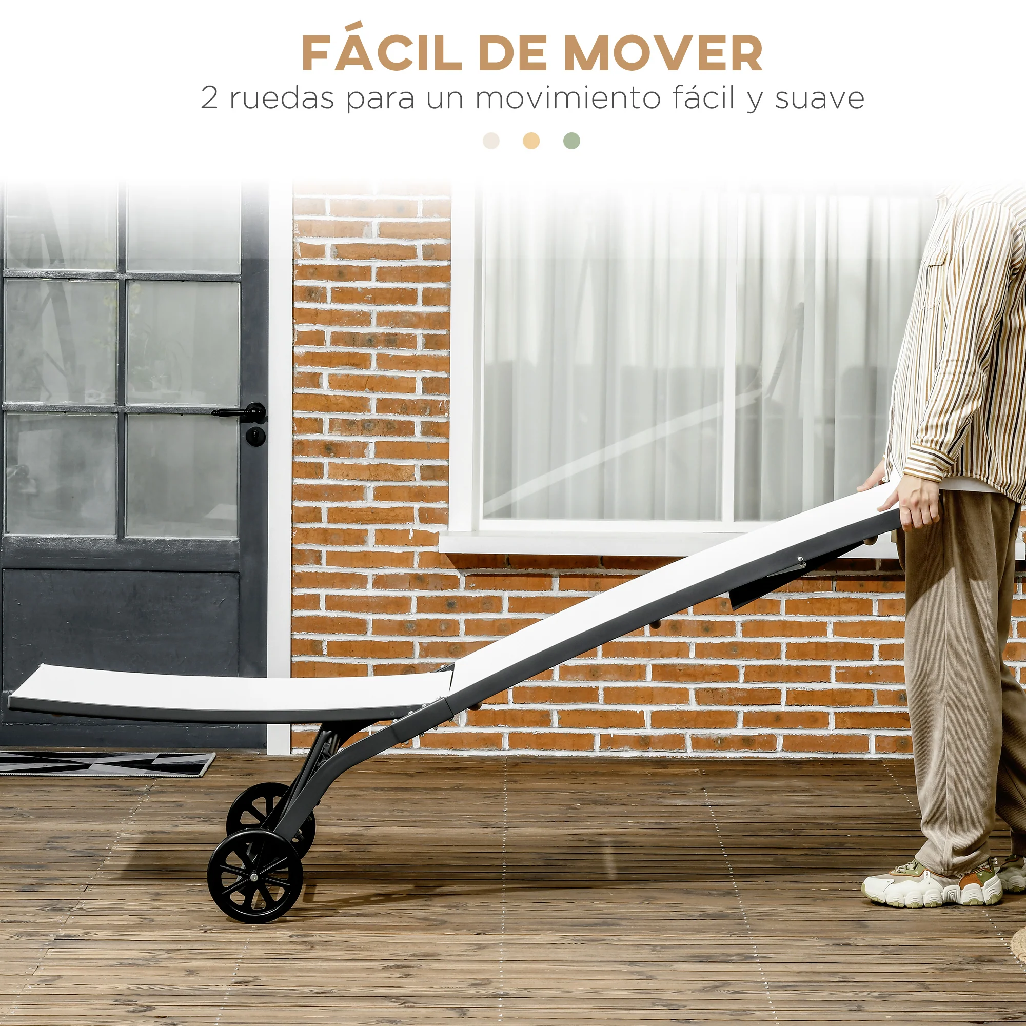 Outsunny Juego De 2 Tumbonas Reclinables De Jardín 165x66x102 Cm Blanco Mate - Image 6