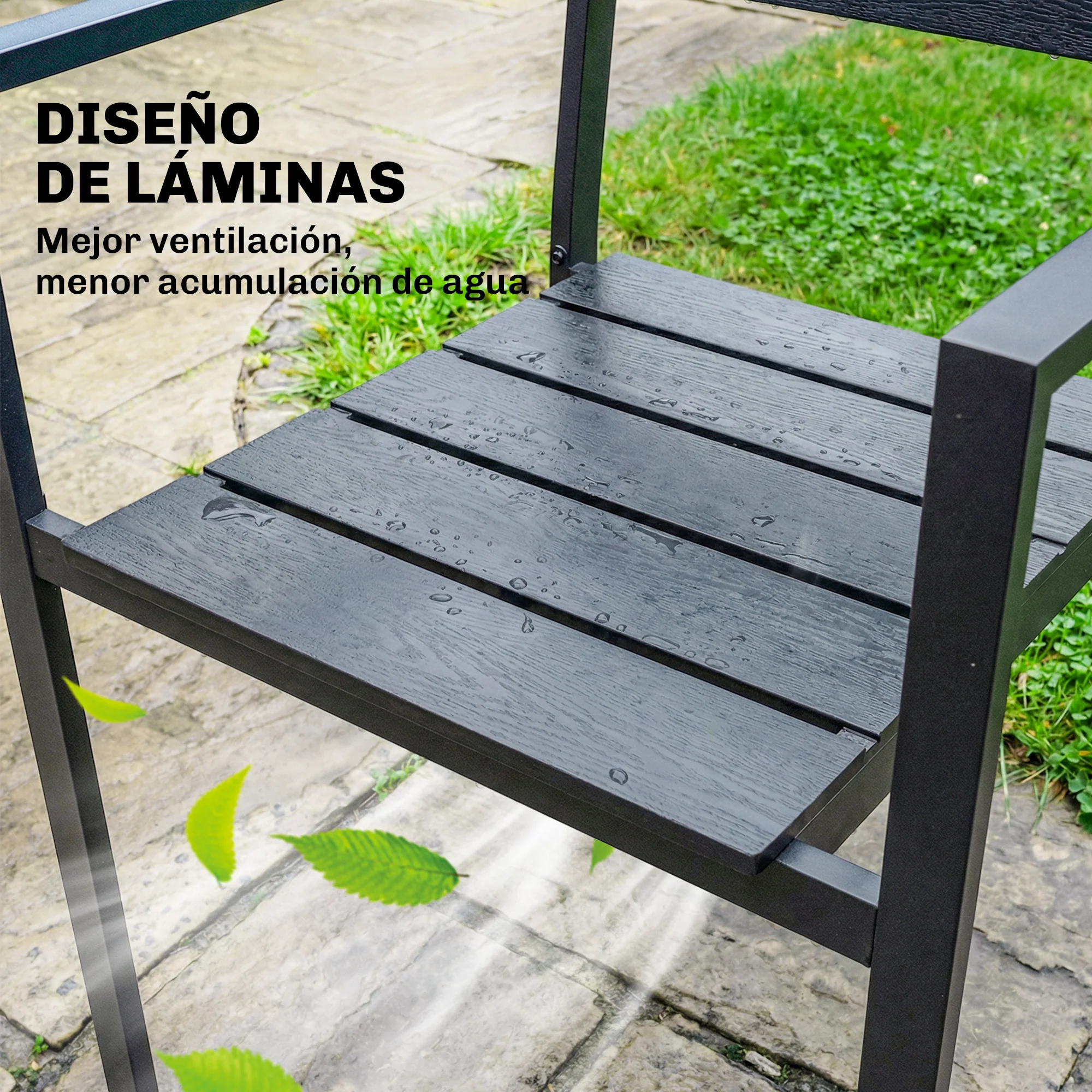 Outsunny Juego De 4 Sillas De Jardín Exterior Apilables 52x51x90 Cm Negro - Image 6