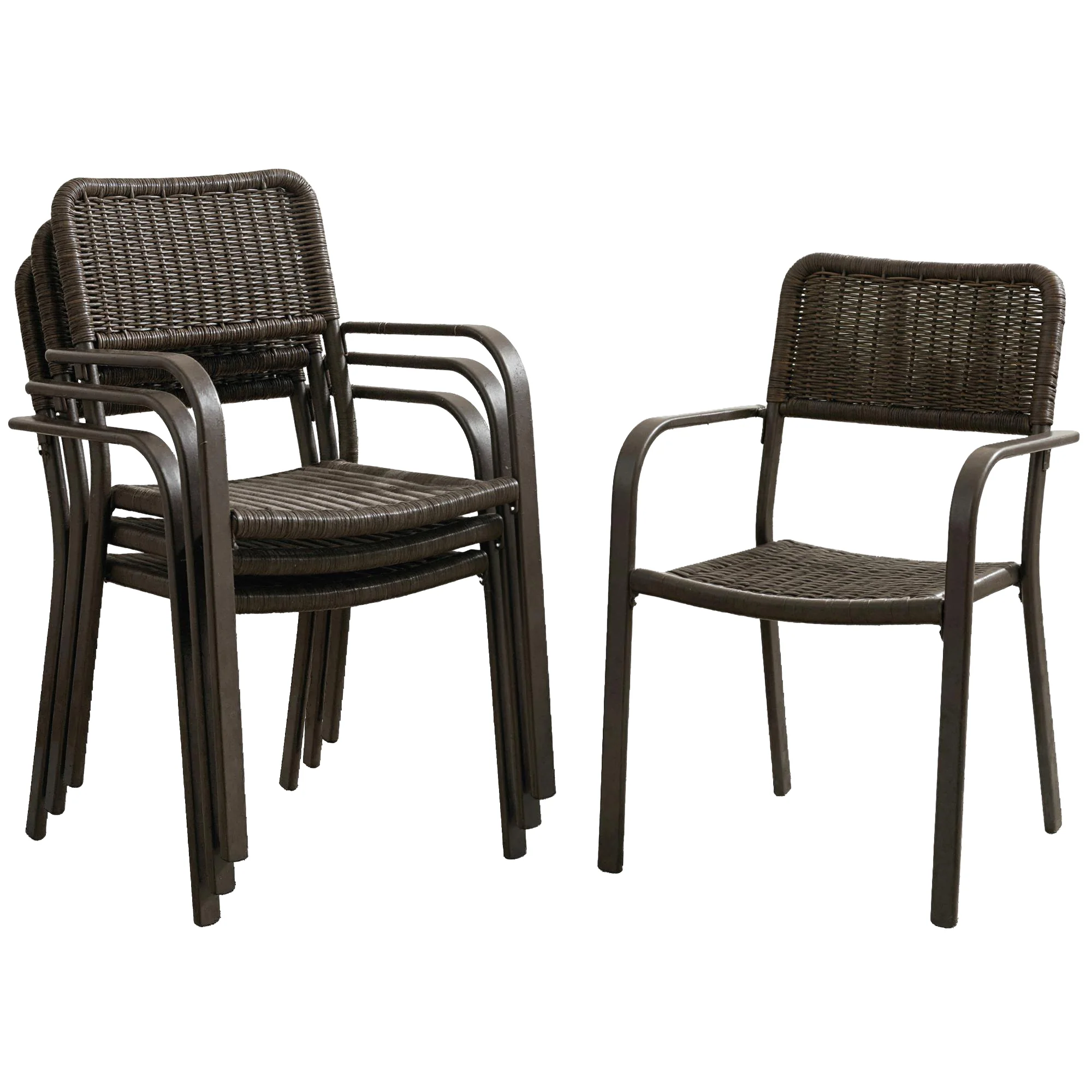 Outsunny Juego De 4 Sillas De Jardín Exterior Apilables 55x60x83cm Marrón Oscuro