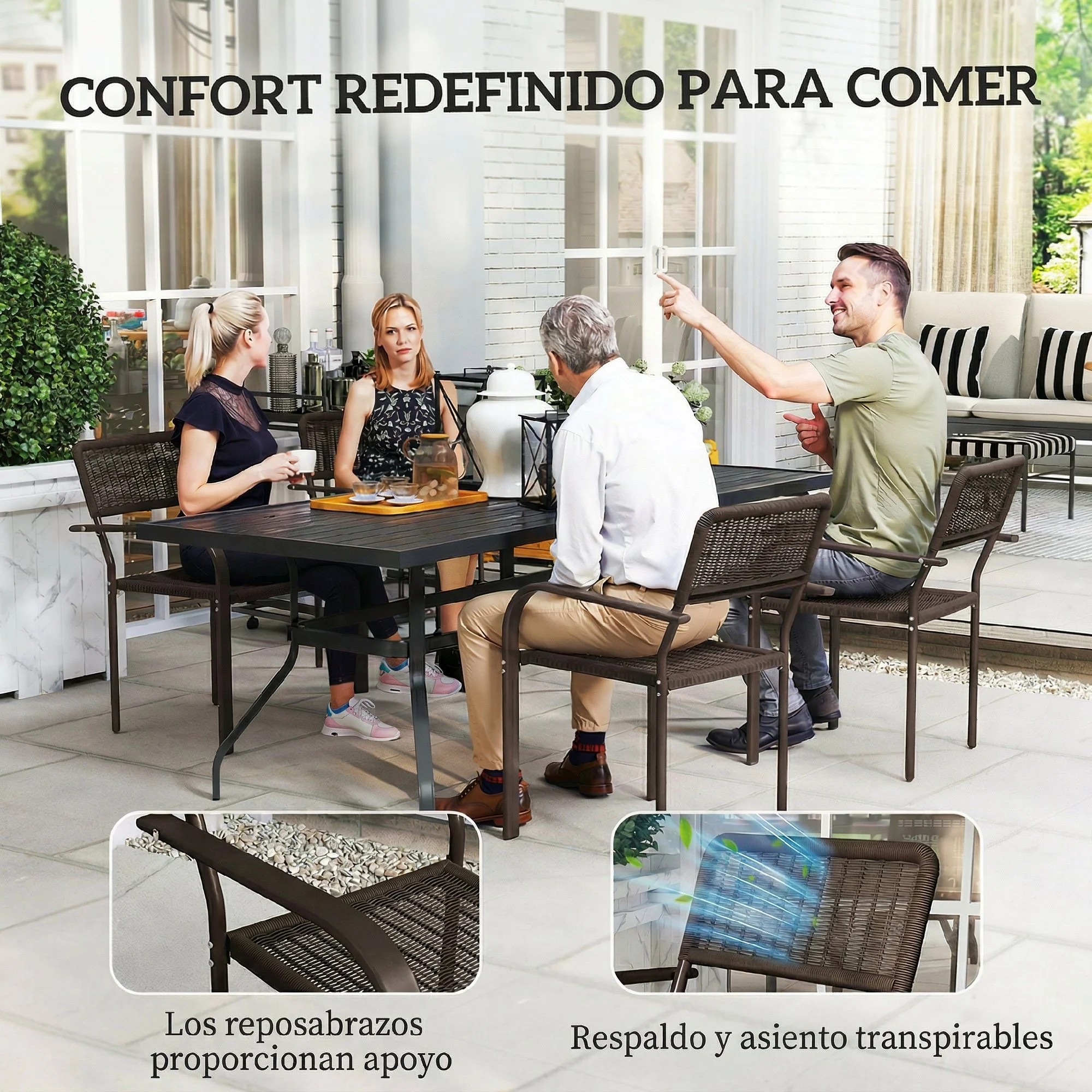 Outsunny Juego De 4 Sillas De Jardín Exterior Apilables 55x60x83cm Marrón Oscuro - Image 6