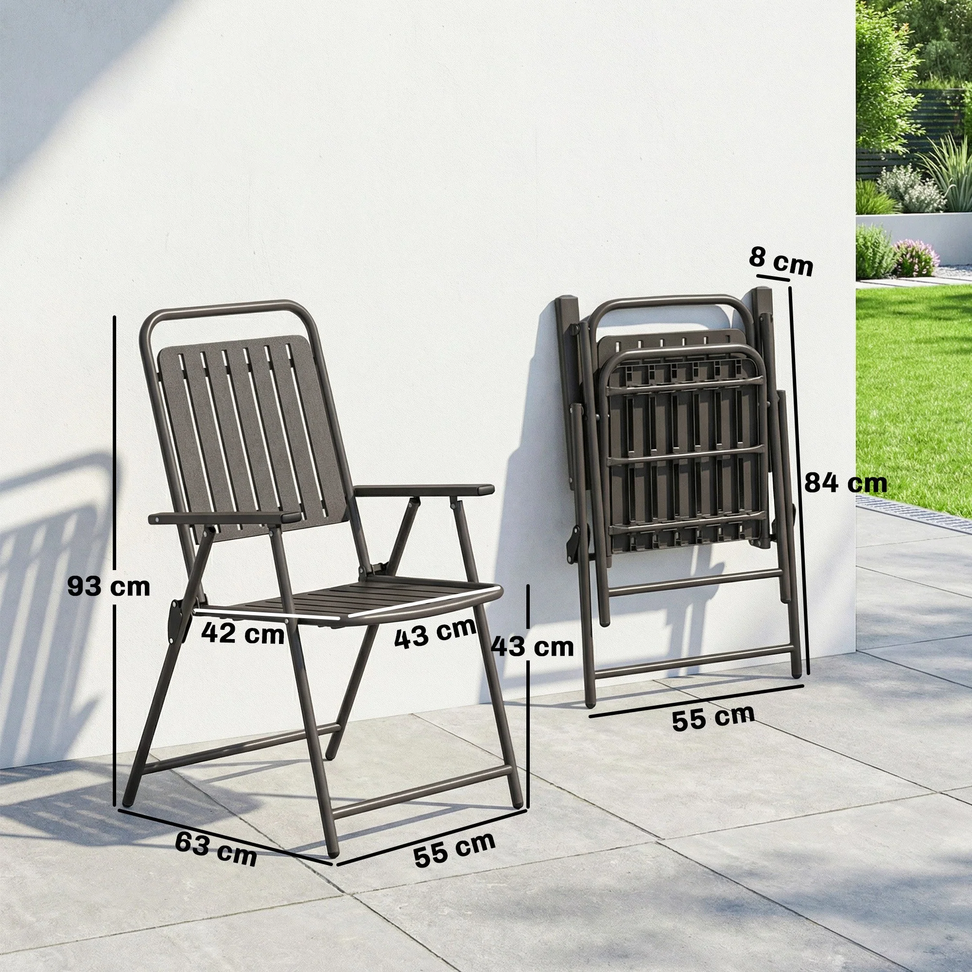 Outsunny Juego De 4 Sillas De Jardín Exterior Plegables 55x63x93 Cm Marrón - Image 3