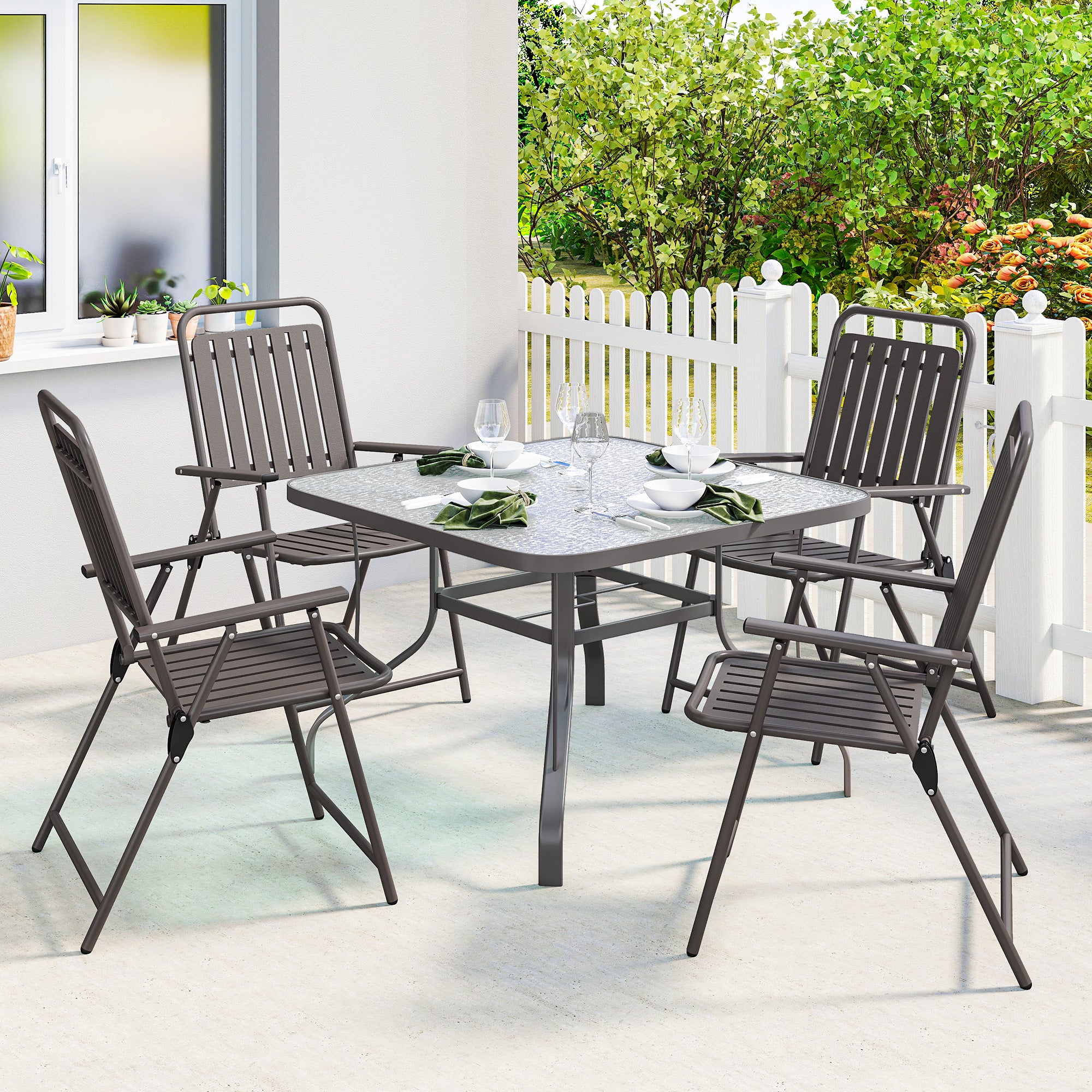 Outsunny Juego De 4 Sillas De Jardín Exterior Plegables 55x63x93 Cm Marrón - Image 4