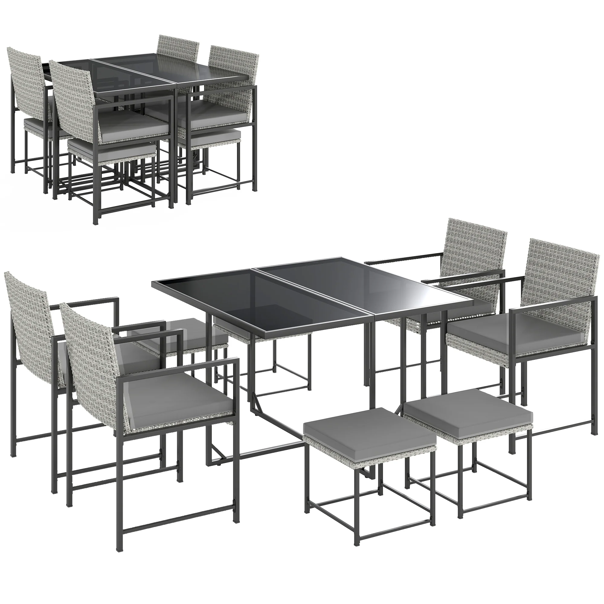 Outsunny Juego De Muebles De Jardín Exterior De Ratán Sintético De 9 Piezas Gris