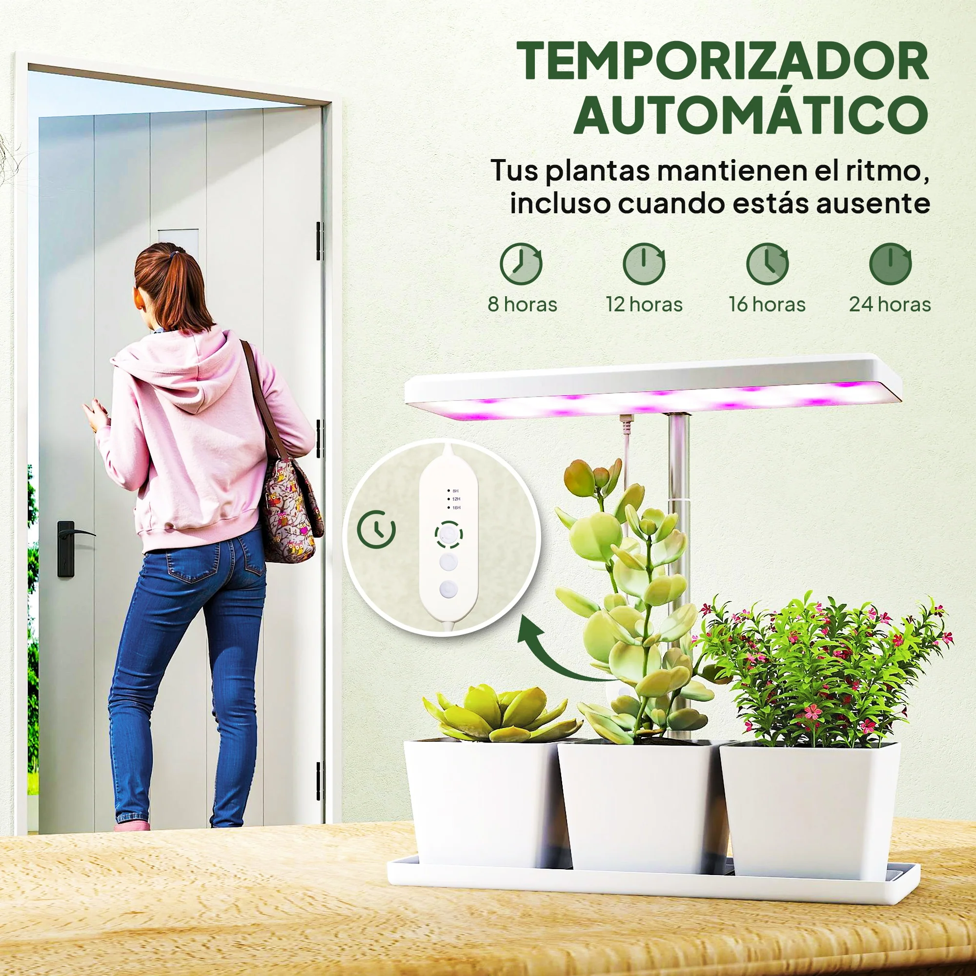 Outsunny Lámpara De Planta 30 Led Con Temporizador Automático Y 5 De Brillo - Image 6