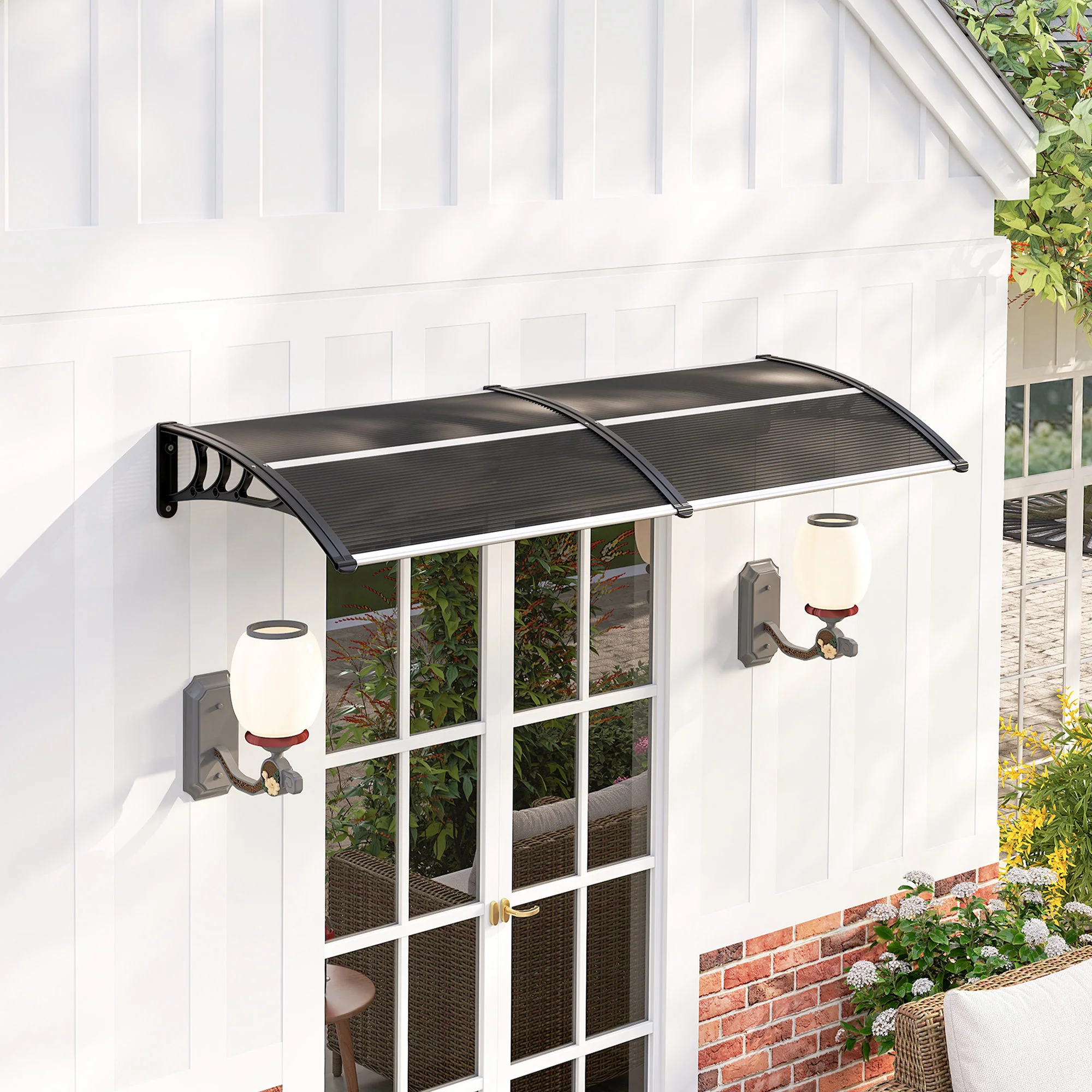 Outsunny Marquesina Exterior Para Puertas Y Ventanas 196x75 Cm Negro - Image 2