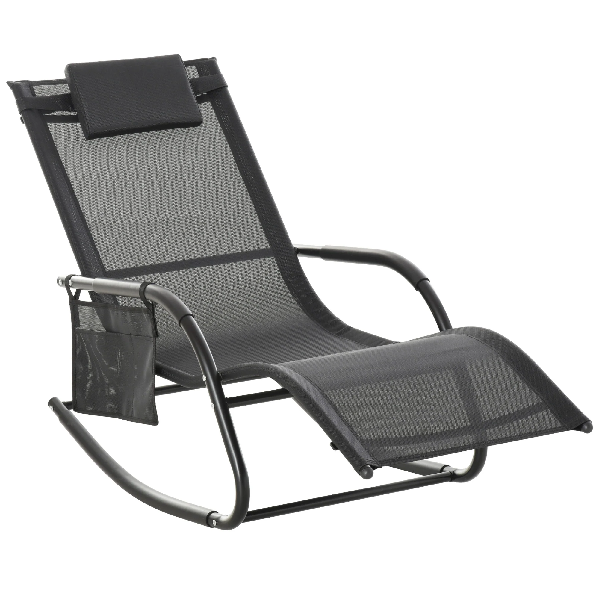 Outsunny Mecedora De Exterior Con Reposabrazos Y Bolsillo Lateral Negro