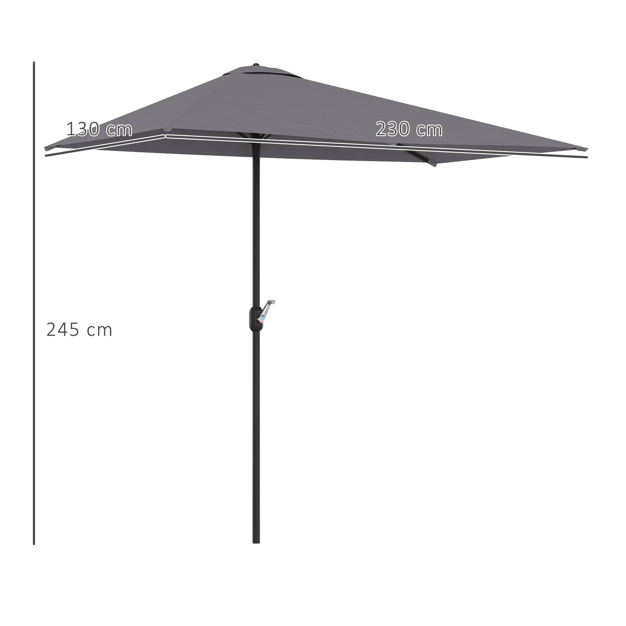 Outsunny Media Sombrilla 230x130x245 Cm Parasol De Pared Con Manivela Gris - Image 3