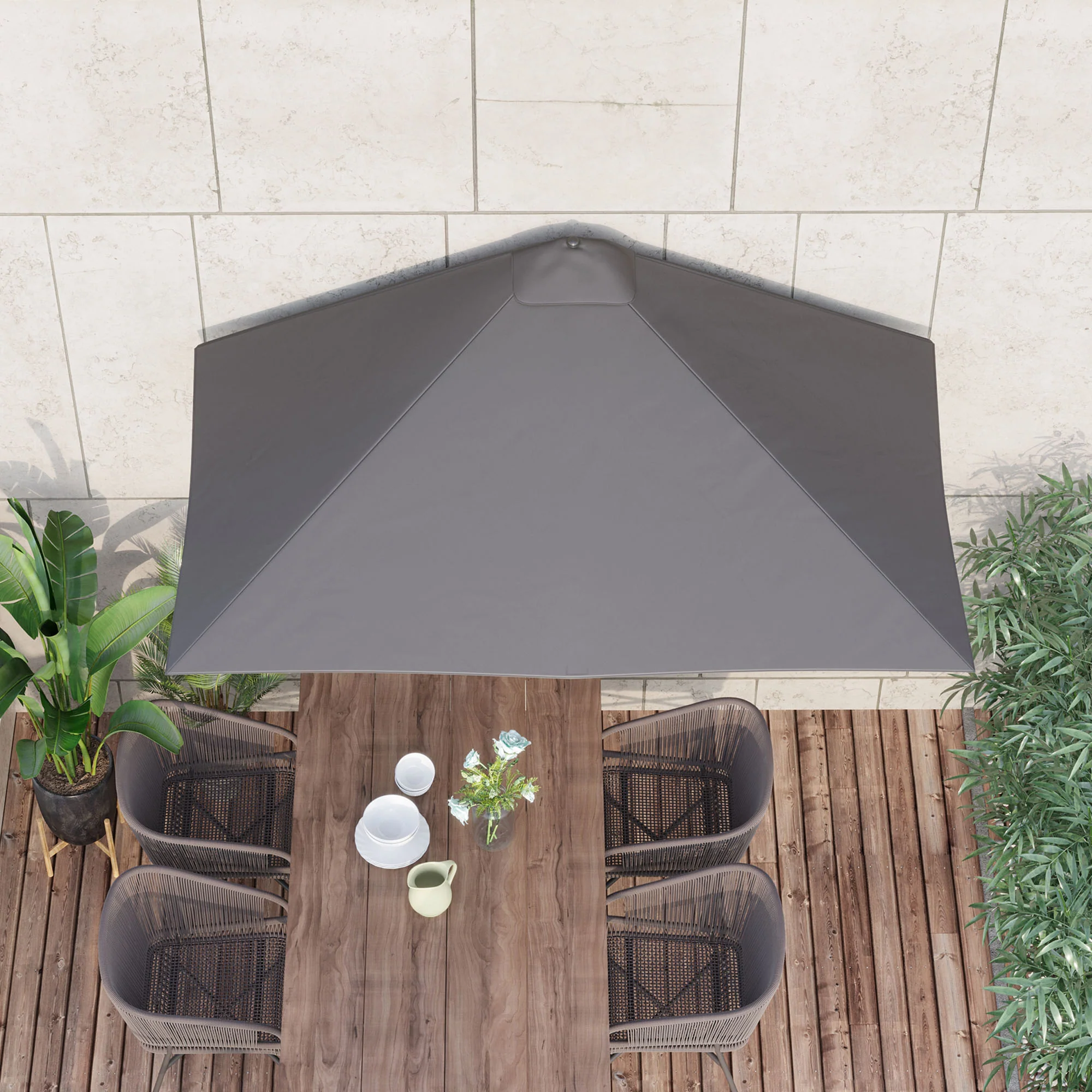 Outsunny Media Sombrilla 230x130x245 Cm Parasol De Pared Con Manivela Gris - Image 4