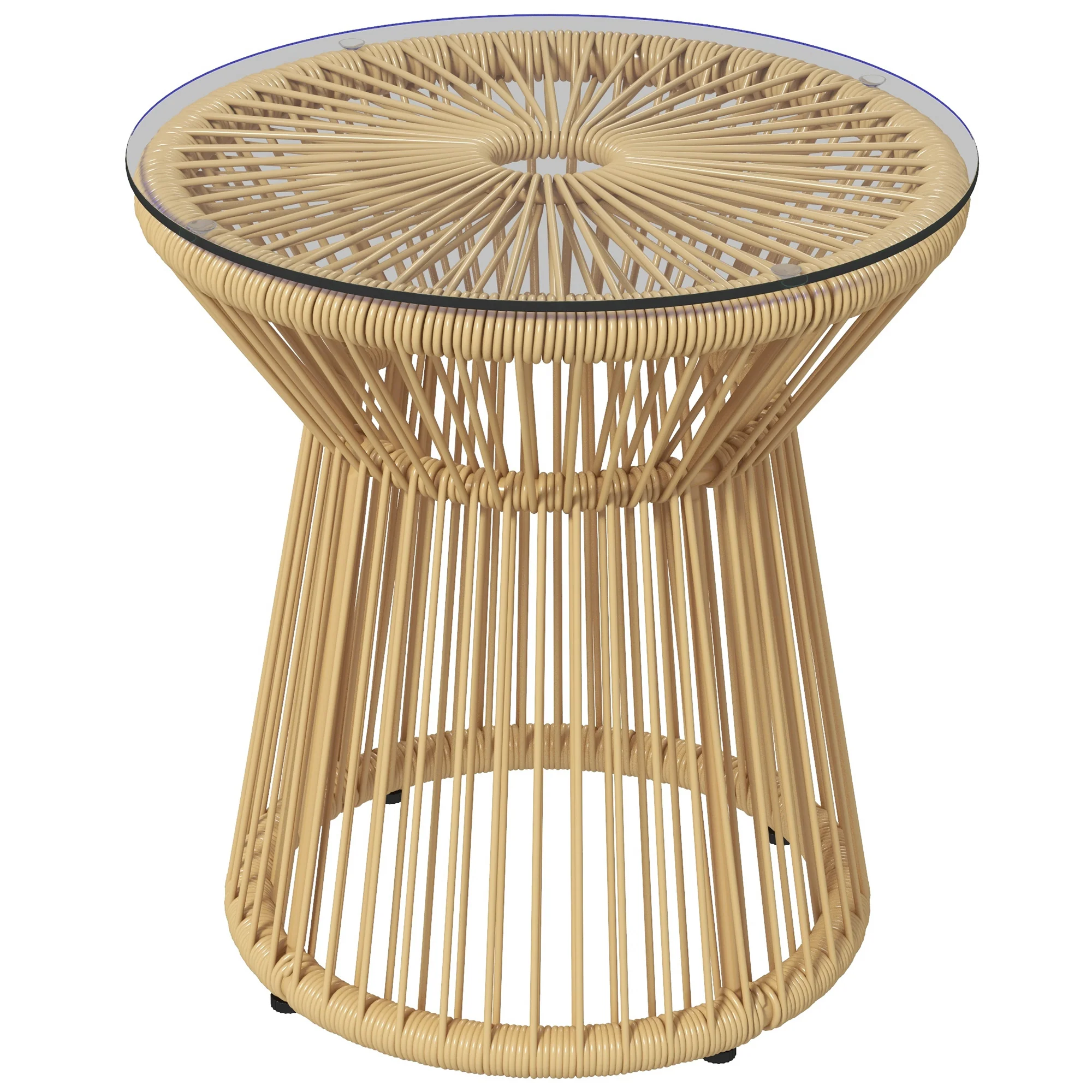 Outsunny Mesa Auxiliar De Ratán Sintético Con Marco De Metal Ø40x42 Cm Beige