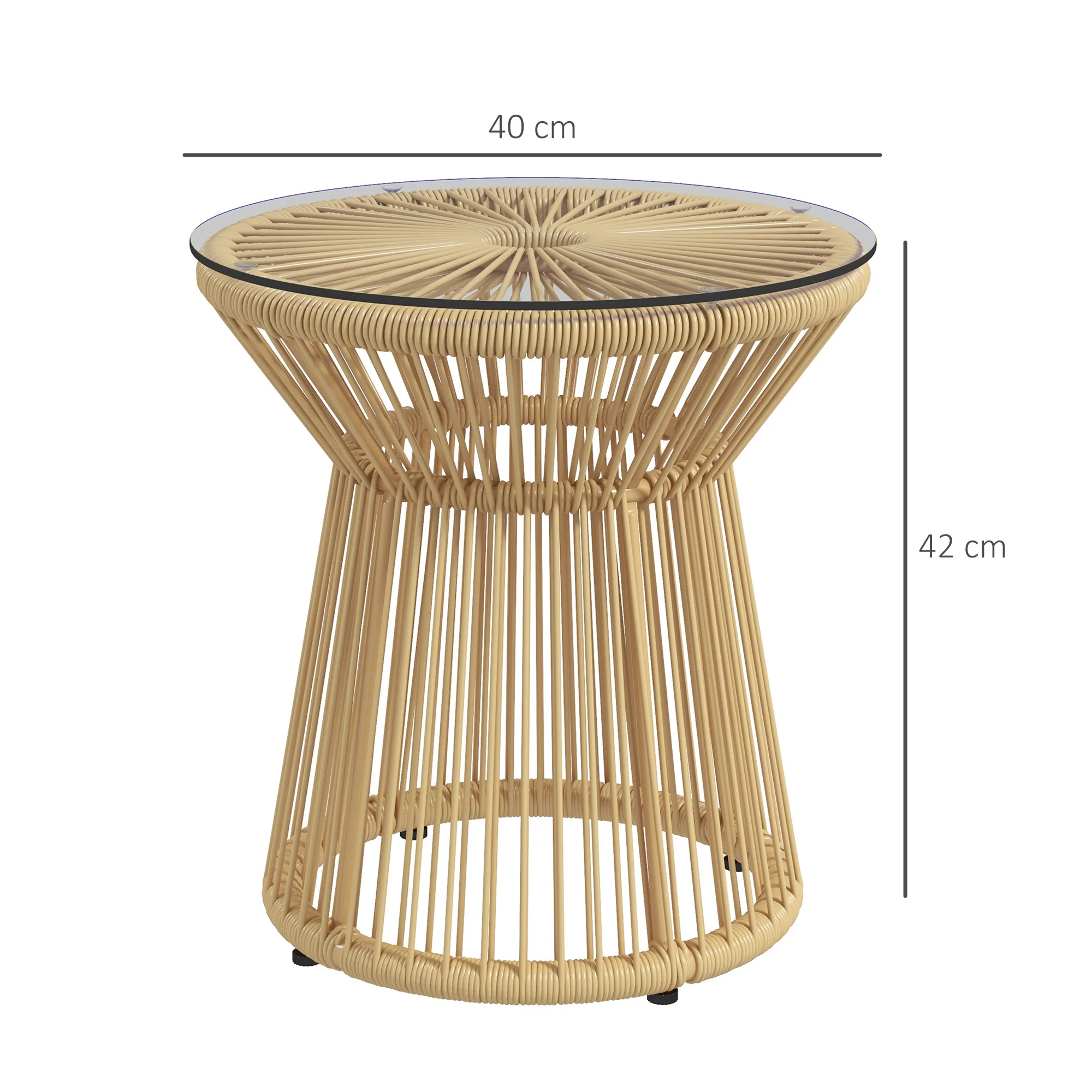 Outsunny Mesa Auxiliar De Ratán Sintético Con Marco De Metal Ø40x42 Cm Beige - Image 3
