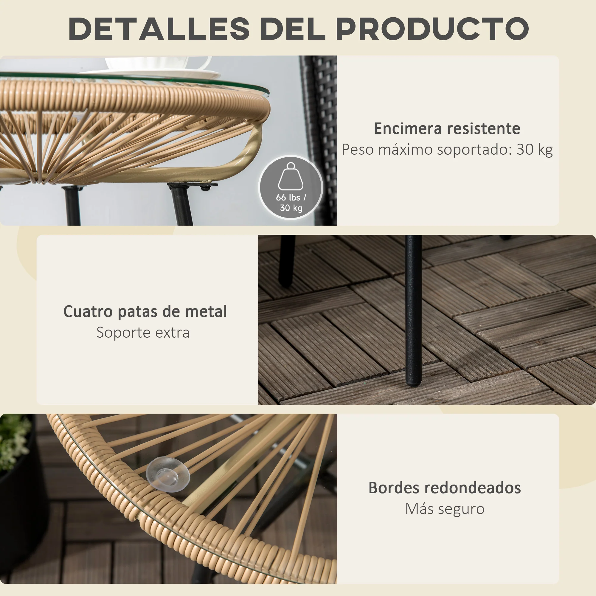 Outsunny Mesa Auxiliar Ratán Sintético Con Tablero De Vidrio Templado Ø50x50 Cm - Image 6