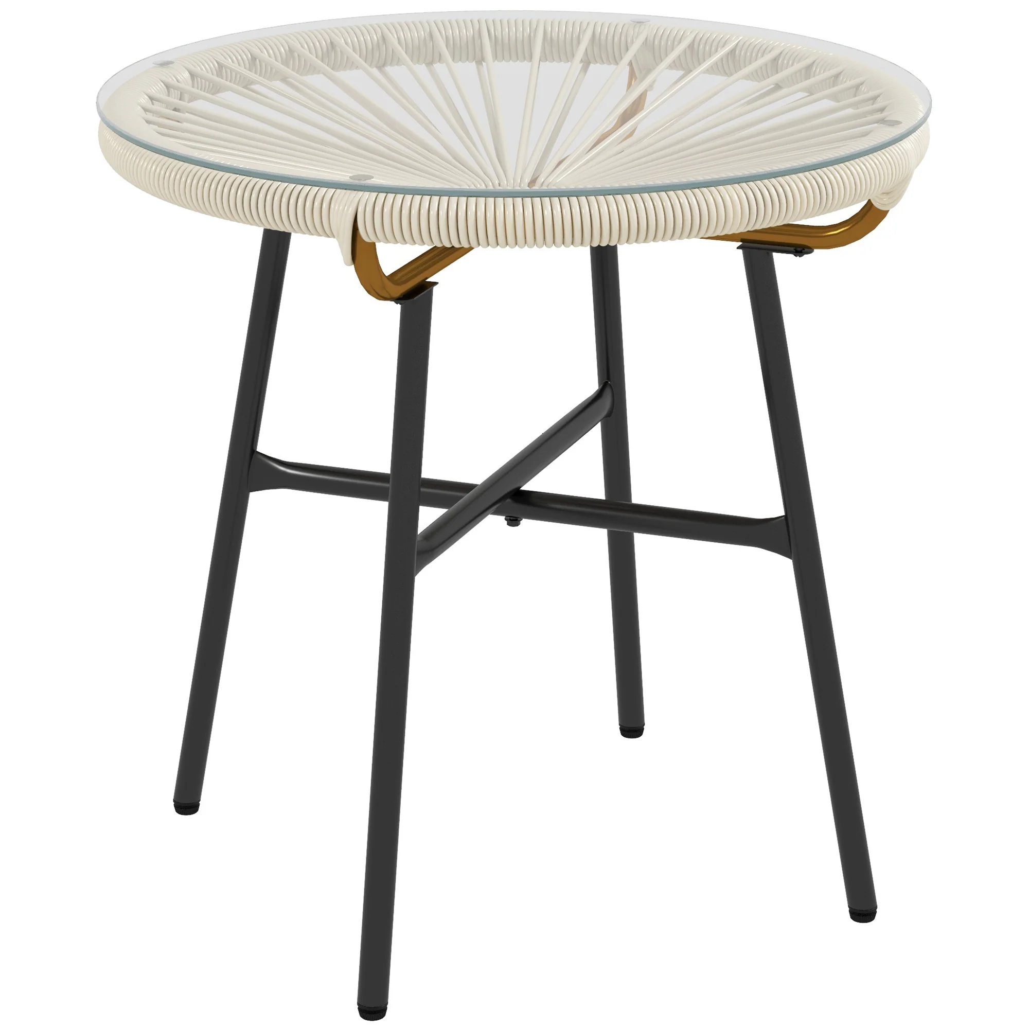 Outsunny Mesa Auxiliar Ratán Sintético Con Tablero De Vidrio Templado Ø50x50 Cm