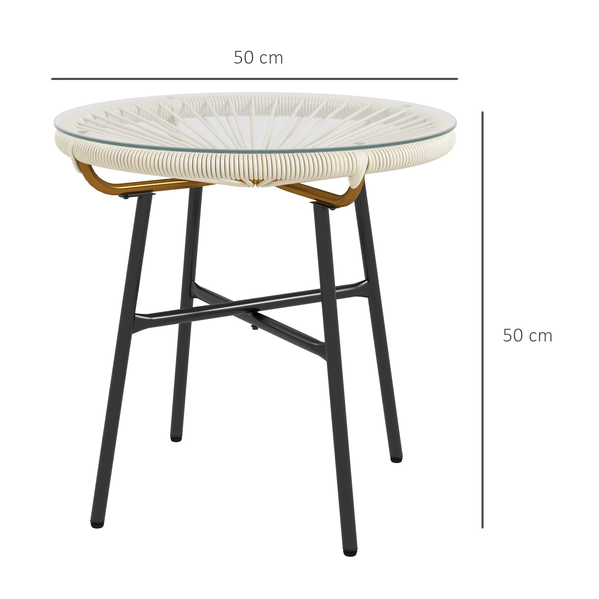 Outsunny Mesa Auxiliar Ratán Sintético Con Tablero De Vidrio Templado Ø50x50 Cm - Image 3