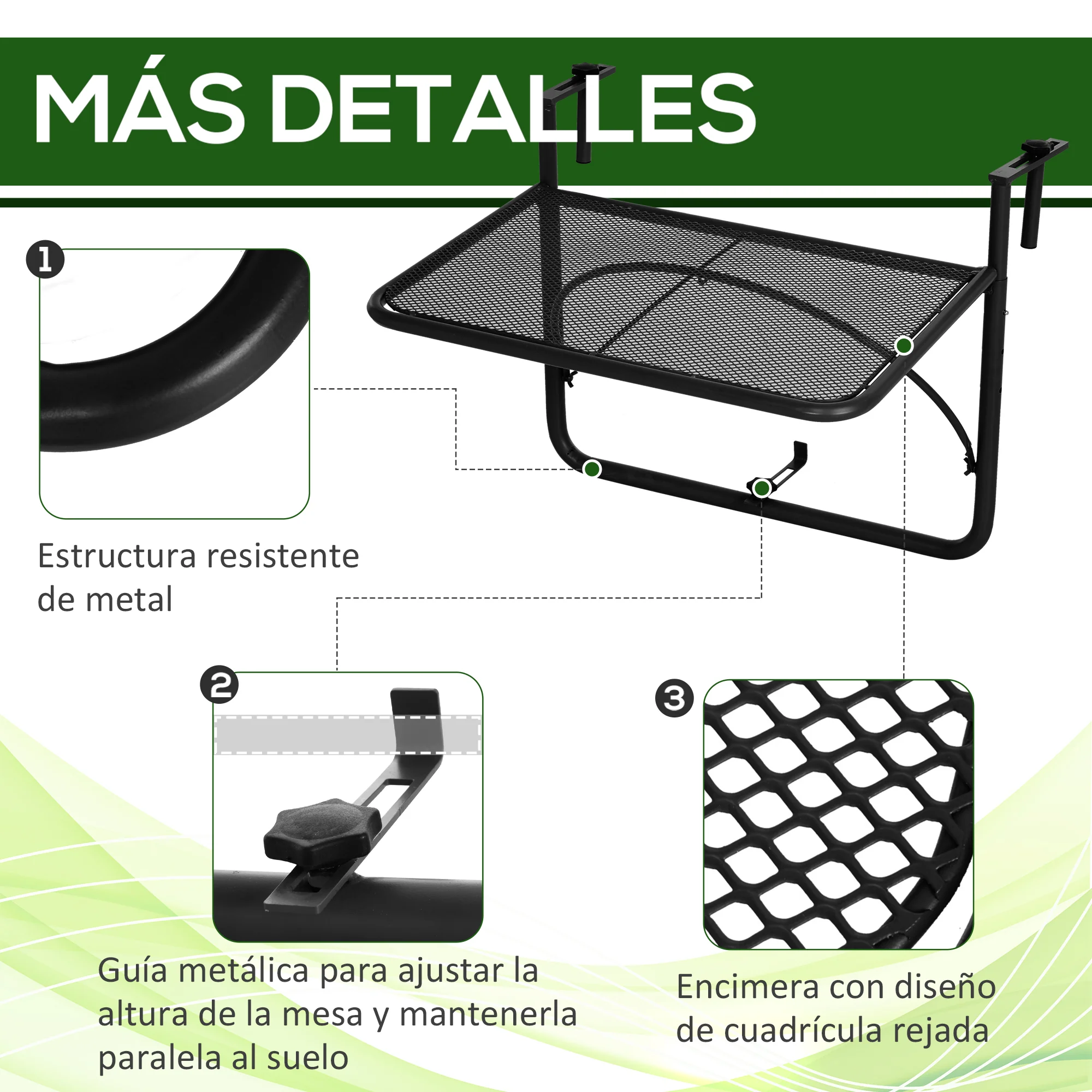 Outsunny Mesa Colgante Balcón Altura Ajustable En 3 Posiciones Carga 30kg - Image 6