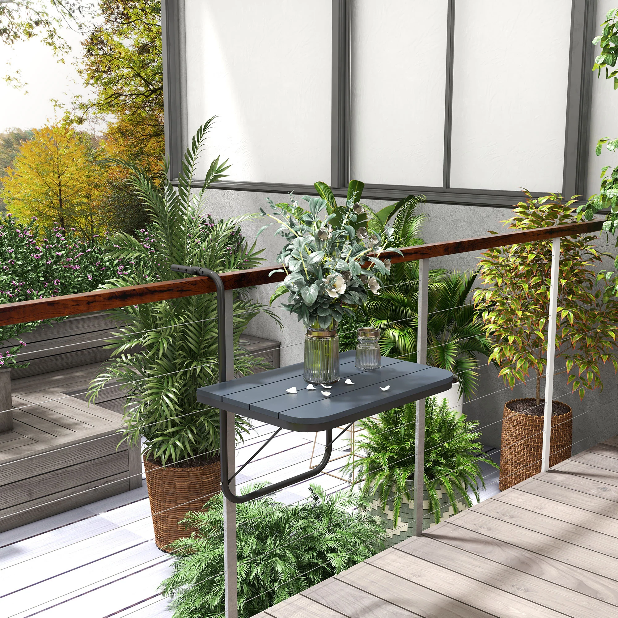 Outsunny Mesa Colgante De Balcón Plegable De Aluminio 60x40x55-64 Cm Negro - Image 2