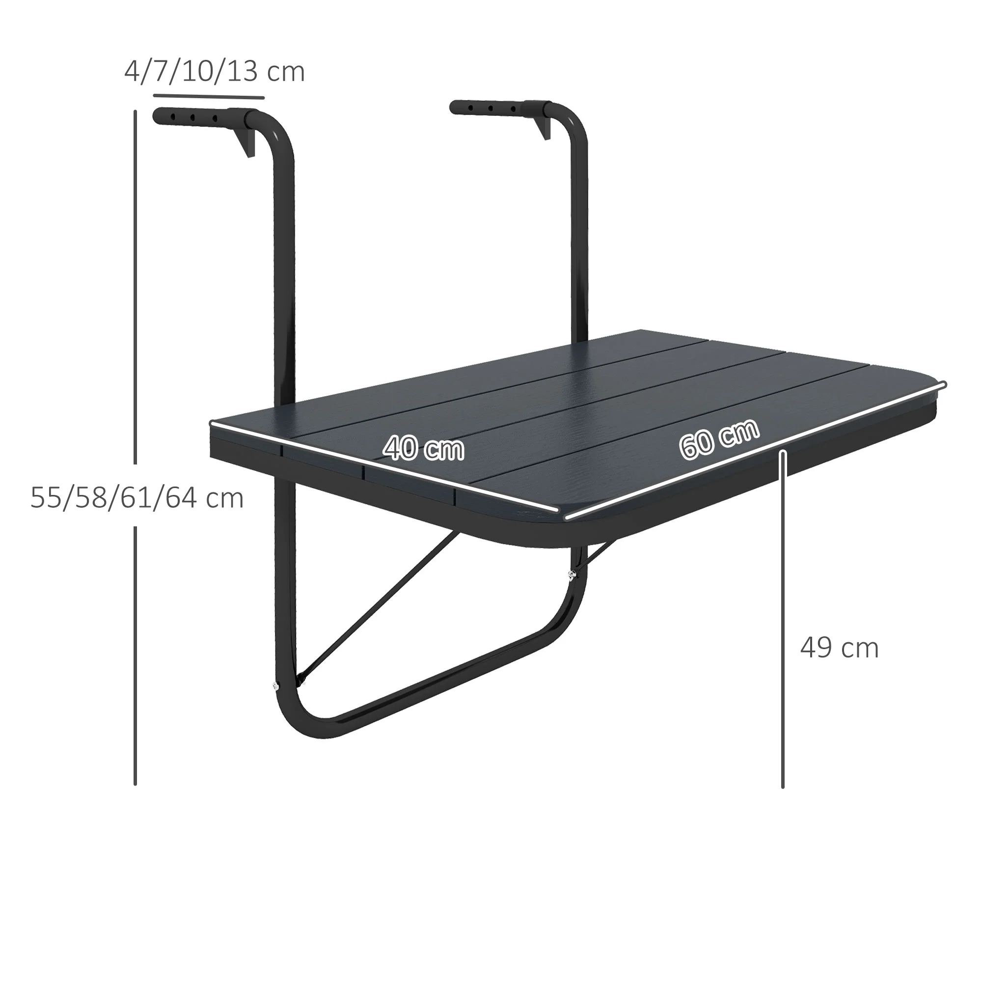 Outsunny Mesa Colgante De Balcón Plegable De Aluminio 60x40x55-64 Cm Negro - Image 3
